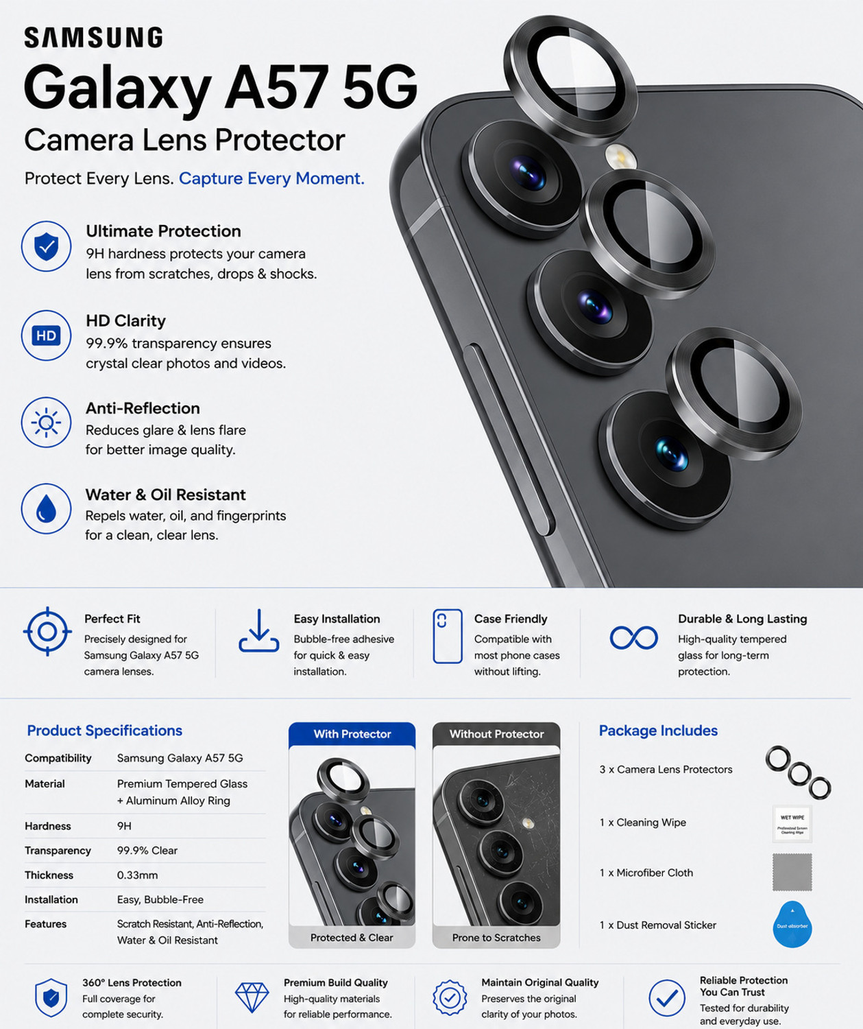 Proteczo Back Camera Lens Glass Protector for Samsung Galaxy A57 5G - Image 1