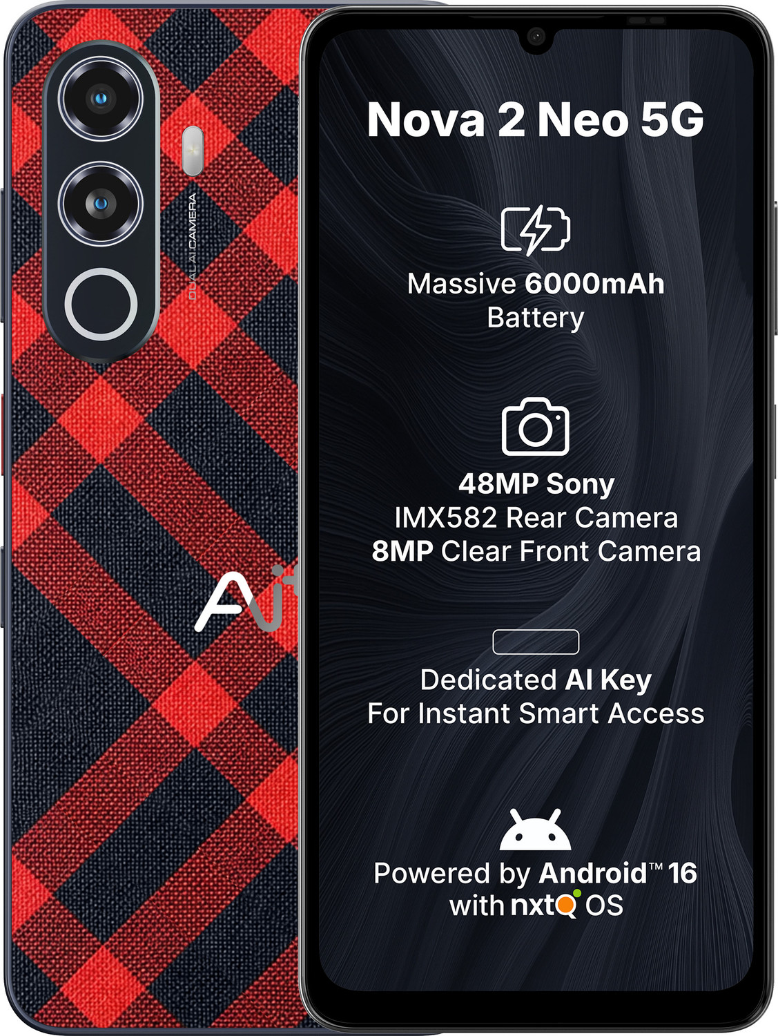 Ai+ Nova 2 Neo 5G (rogue red, 64 GB) (4 GB RAM) - Image 1