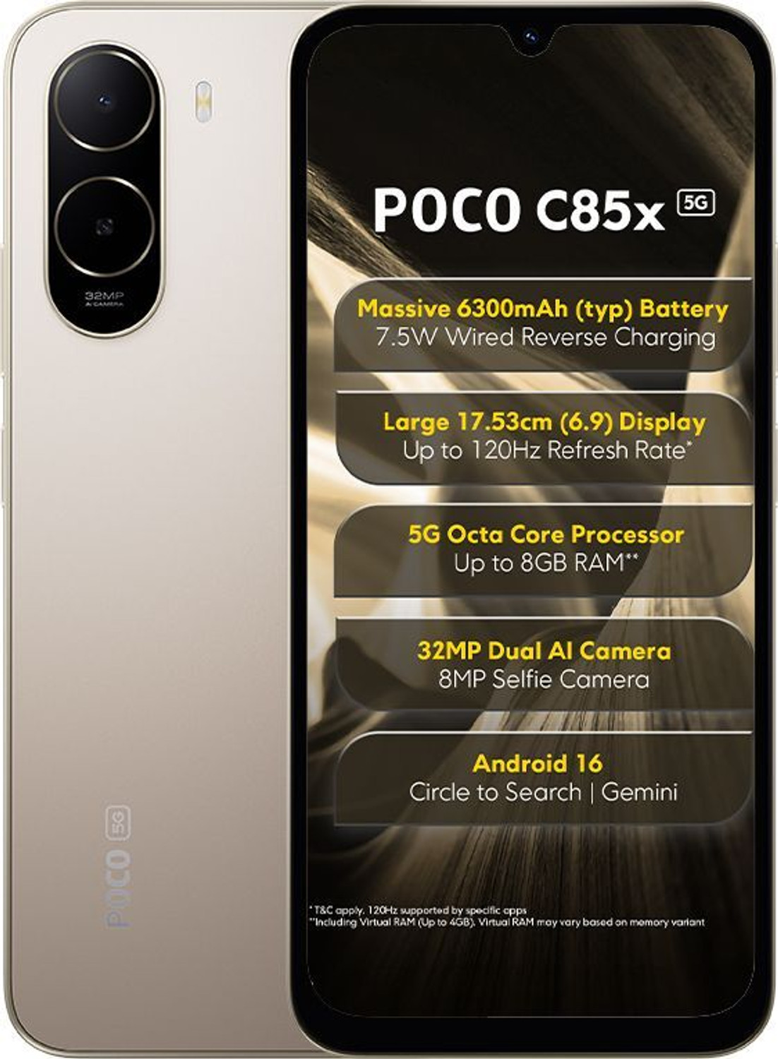 POCO C85x 5G (Sunset Gold, 64 GB) (4 GB RAM) - Image 1