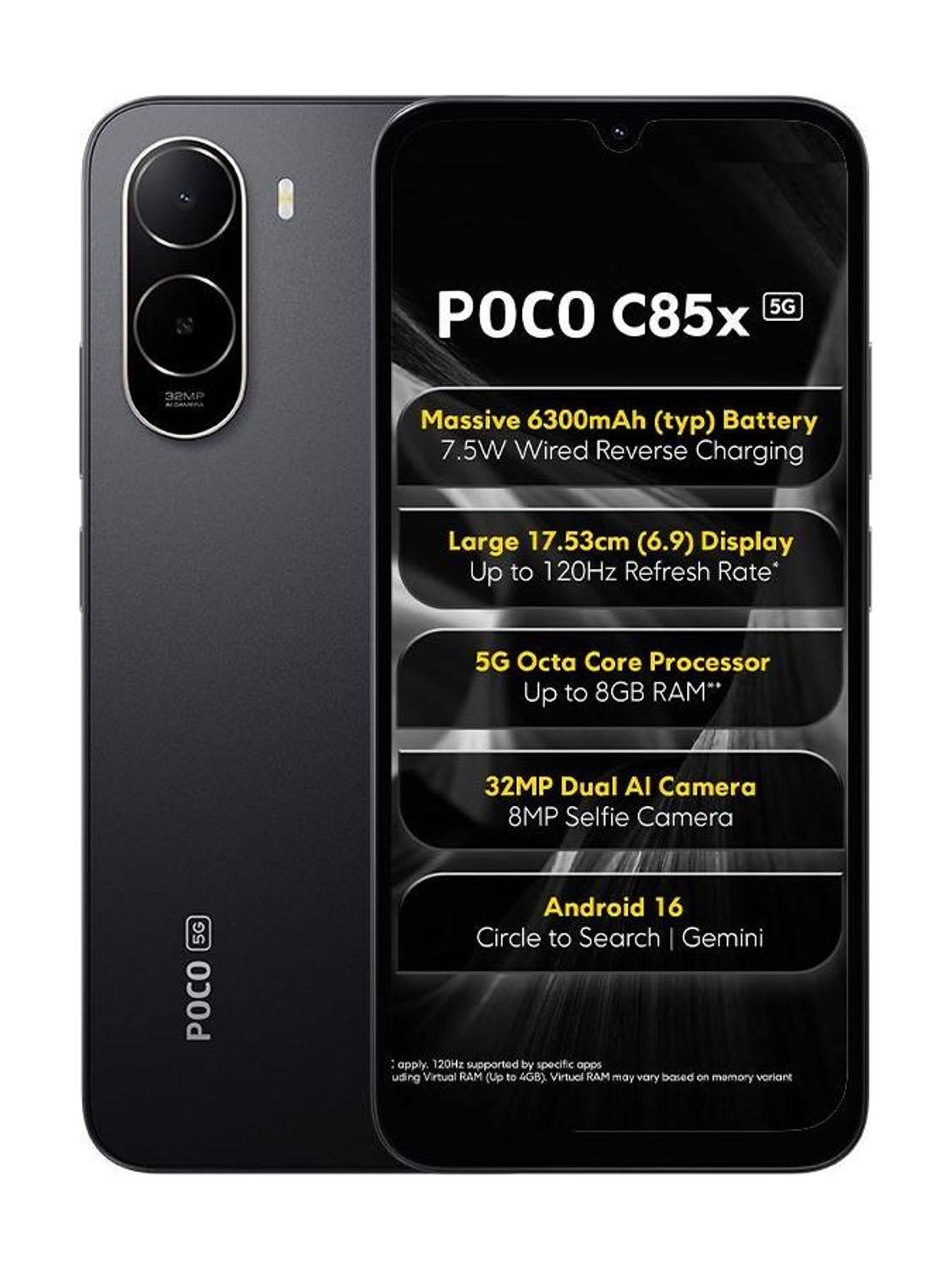 POCO C85x 5G Elite Black 64GB 4GB RAM - Image 1