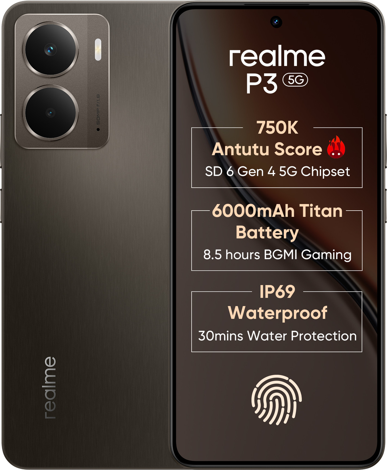 realme P3 5G 128GB 8GB RAM Gray - Image 1