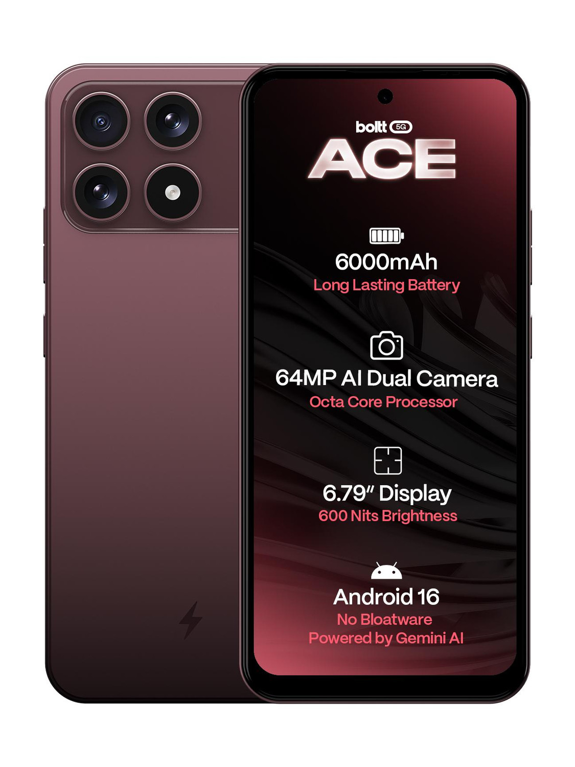 BOLTT ACE 5G 64GB 4GB RAM Burgundy Bliss - Image 1