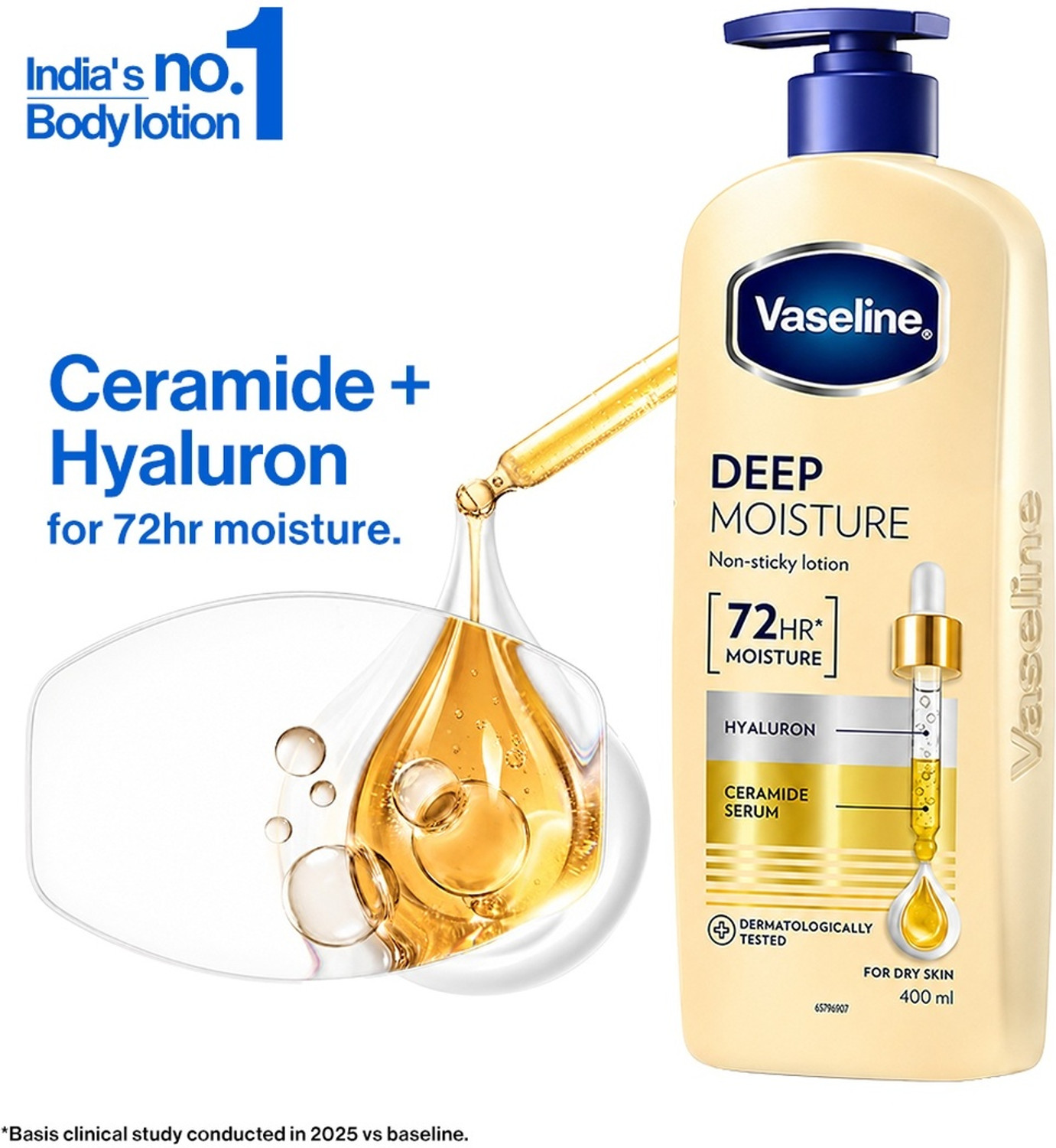 Vaseline Deep Moisture Body Lotion | For Cushion Soft Skin| With Ceramides Hyaluron (400 ml) - Image 1