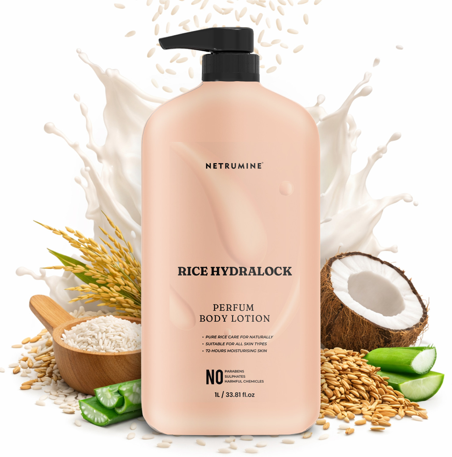 netrumine Rice Hydralock Body Lotion, Deep Hydration & Smooth Skin Body Lotion (1 L) - Image 1