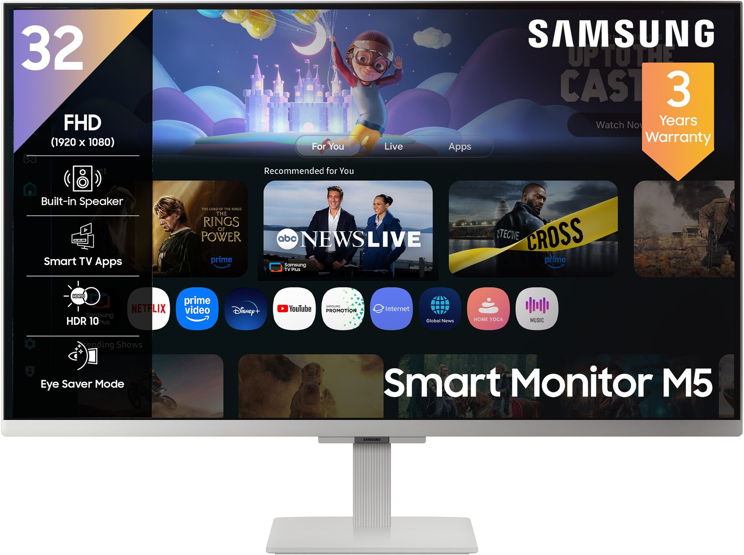 Samsung M5 80.1 cm (32 inch) Full HD LED Backlit VA Panel with TV Experience, Samsung TV Plus, Speakers, Adaptive Sound, Wi-Fi, HDMI, Bluetooth, Screen Mirroring, Smart Monitor (LS32FM501EWXXL) (Response Time: 4 ms, 60 Hz Refresh Rate) - Image 1