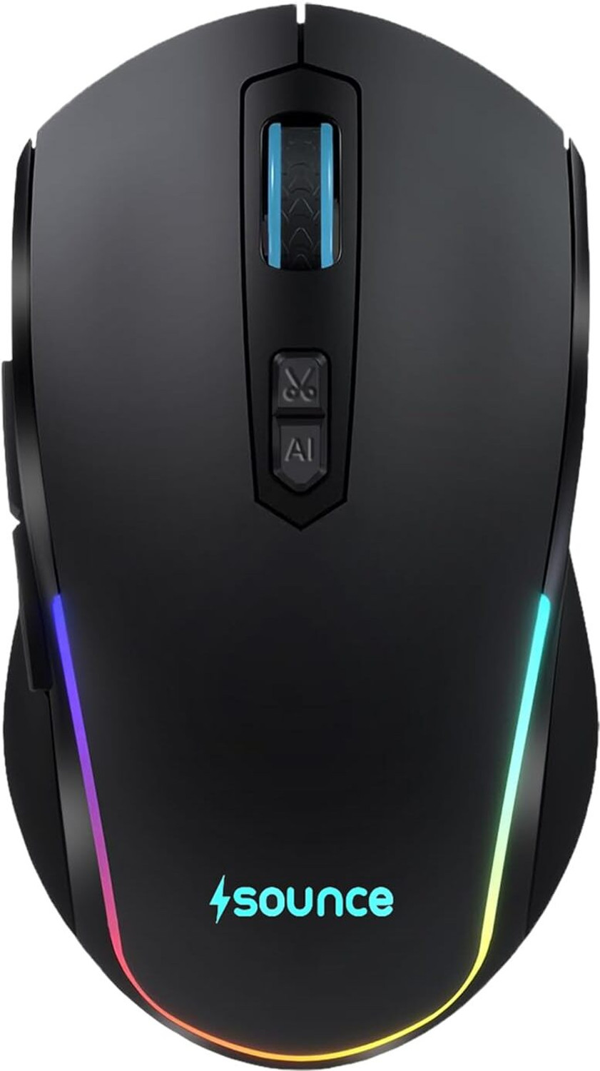 sounce LogicOne Ergonomic Optical Gaming Mouse with Upto 4000 DPI, 6 Silent Click Buttons, Dynamic RGB Lighting, Type-C Rechargeable (500mAh Battery) With Bluetooth (2.4GHz Wireless, Black) - Image 1