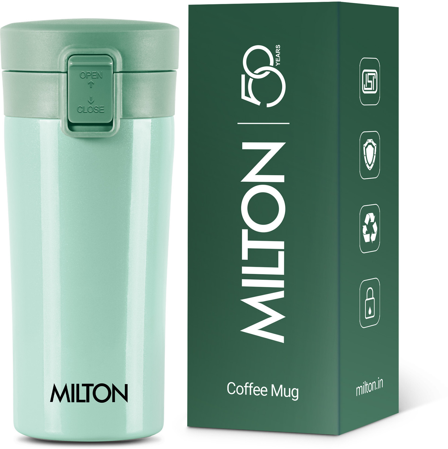 MILTON Insulated Steel Coffee Travel Mug 350ml Green - Image 1