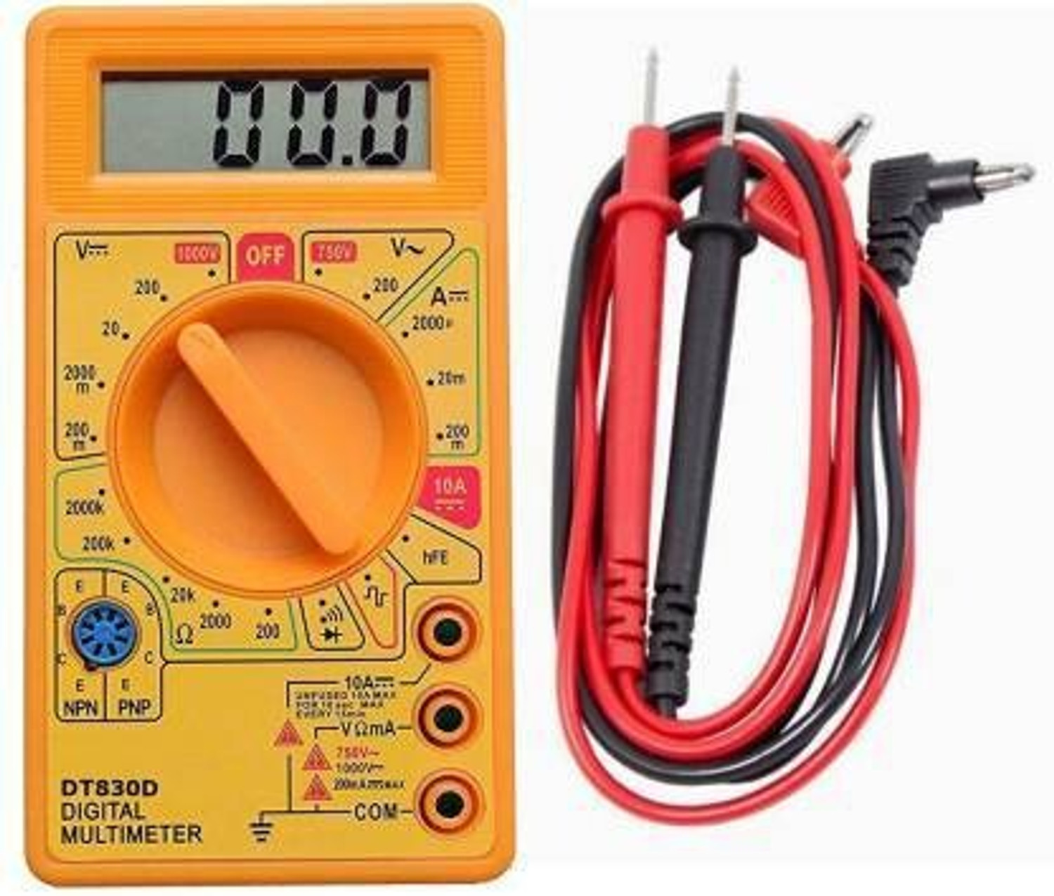SINKUL Digital Multimeter | Diode And Transistor Tester | AC/DC Volt Test | Test Probes | Voltmeter | Multitester |Volt/OHM Meter (VOM) Multi-Meter Yellow Digital Multimeter (Yellow 2000 Counts) - Image 1