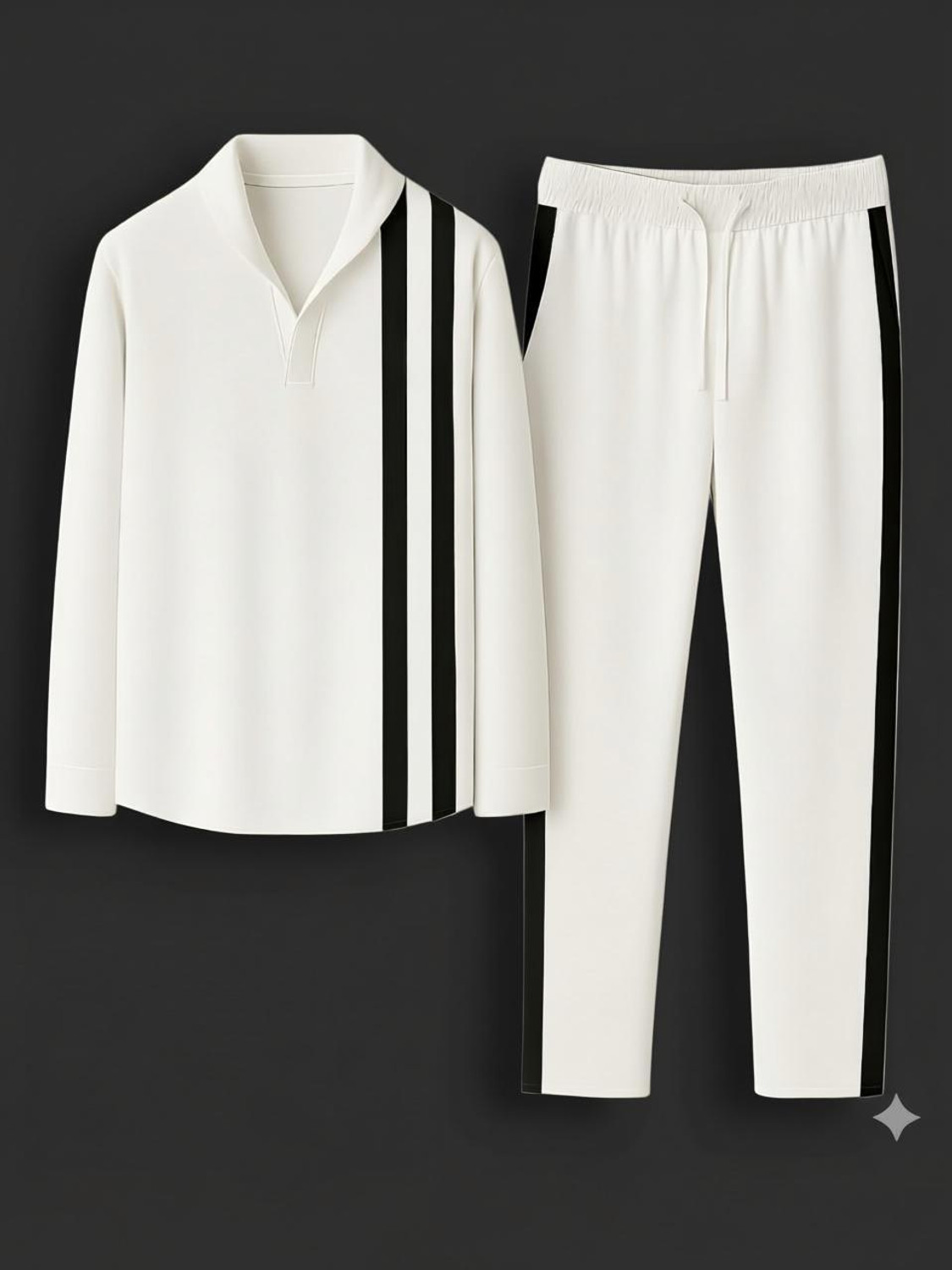 DEVU FASHION Men Night Suit Set White Striped - Image 1