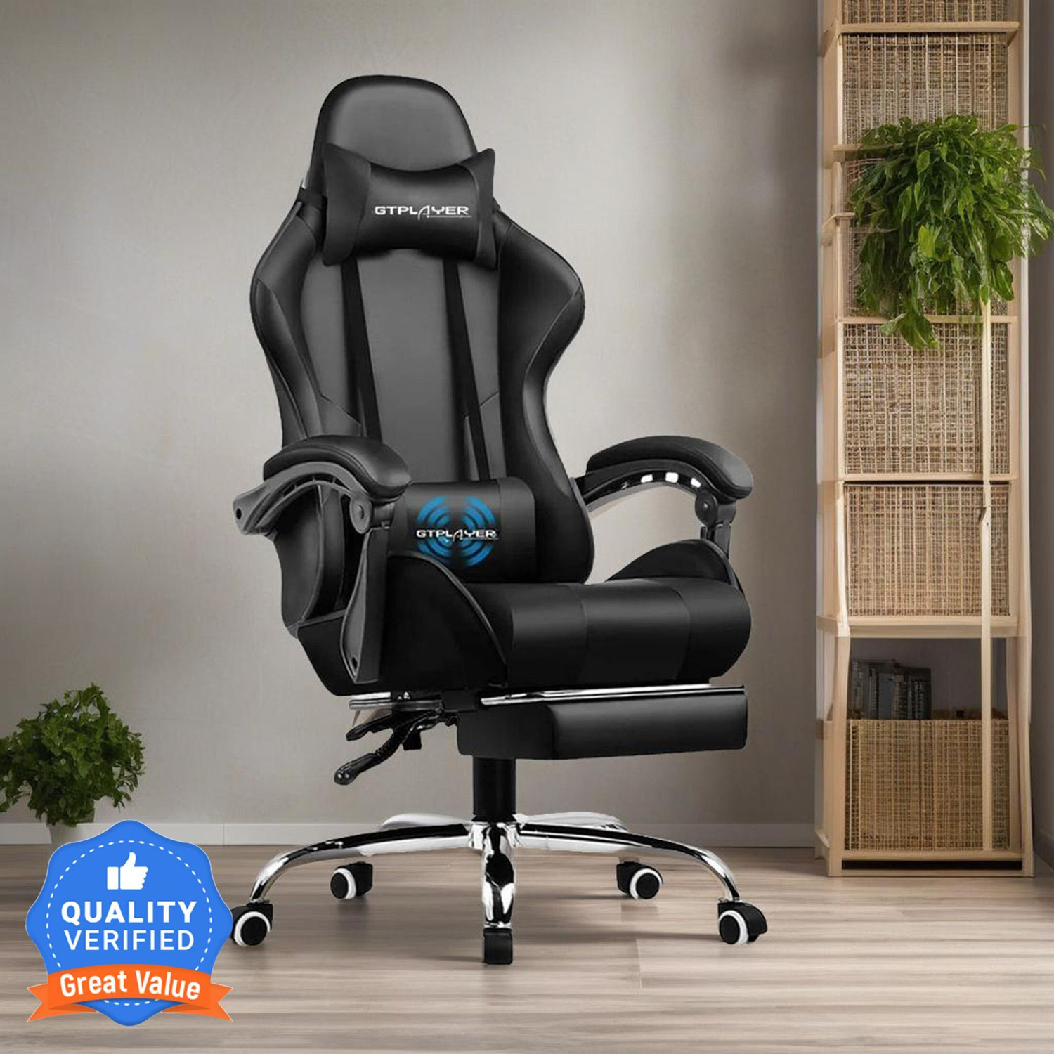 GTPLAYER Leatherette Office Adjustable Arm Chair (Black) - Image 1