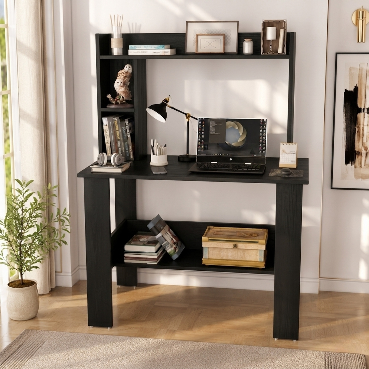 Flipkart Perfect Homes Multipurpose Study Desk with Hutch, Black - Image 1