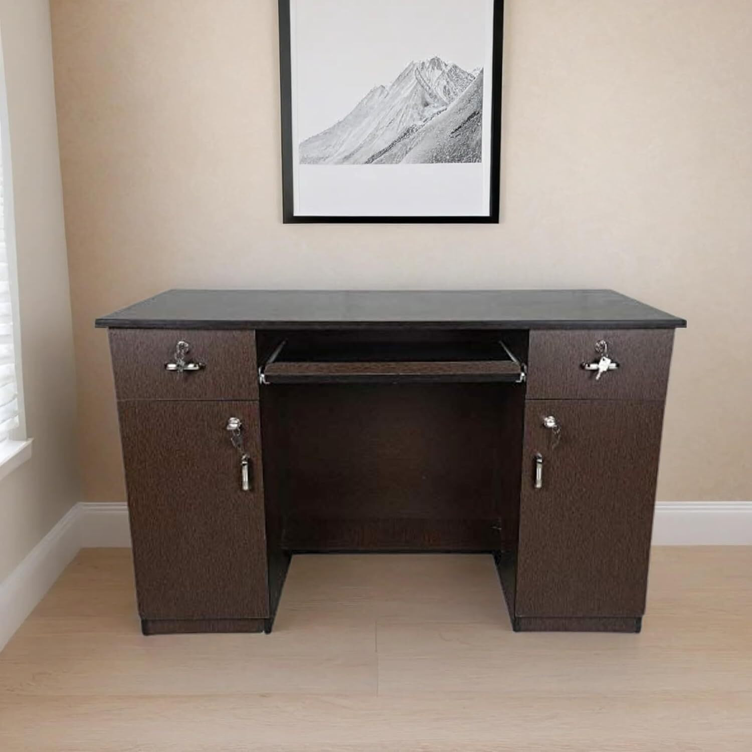 CASPIAN Home & Office Table/Study Table with Drawer & Shelves | Work from Home Table Engineered Wood Study Table (Free Standing, Finish Color - Brown, Pre-assembled) - Image 1