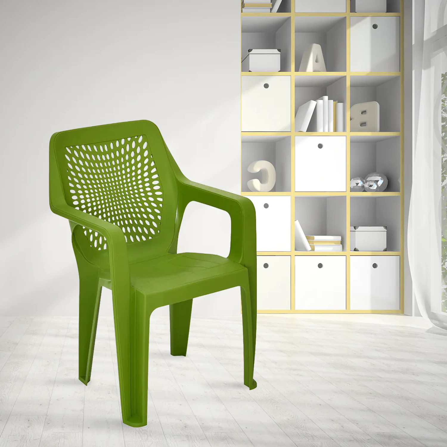Nilkamal Trendy Plastic Chairs Set of 2, Green - Image 1