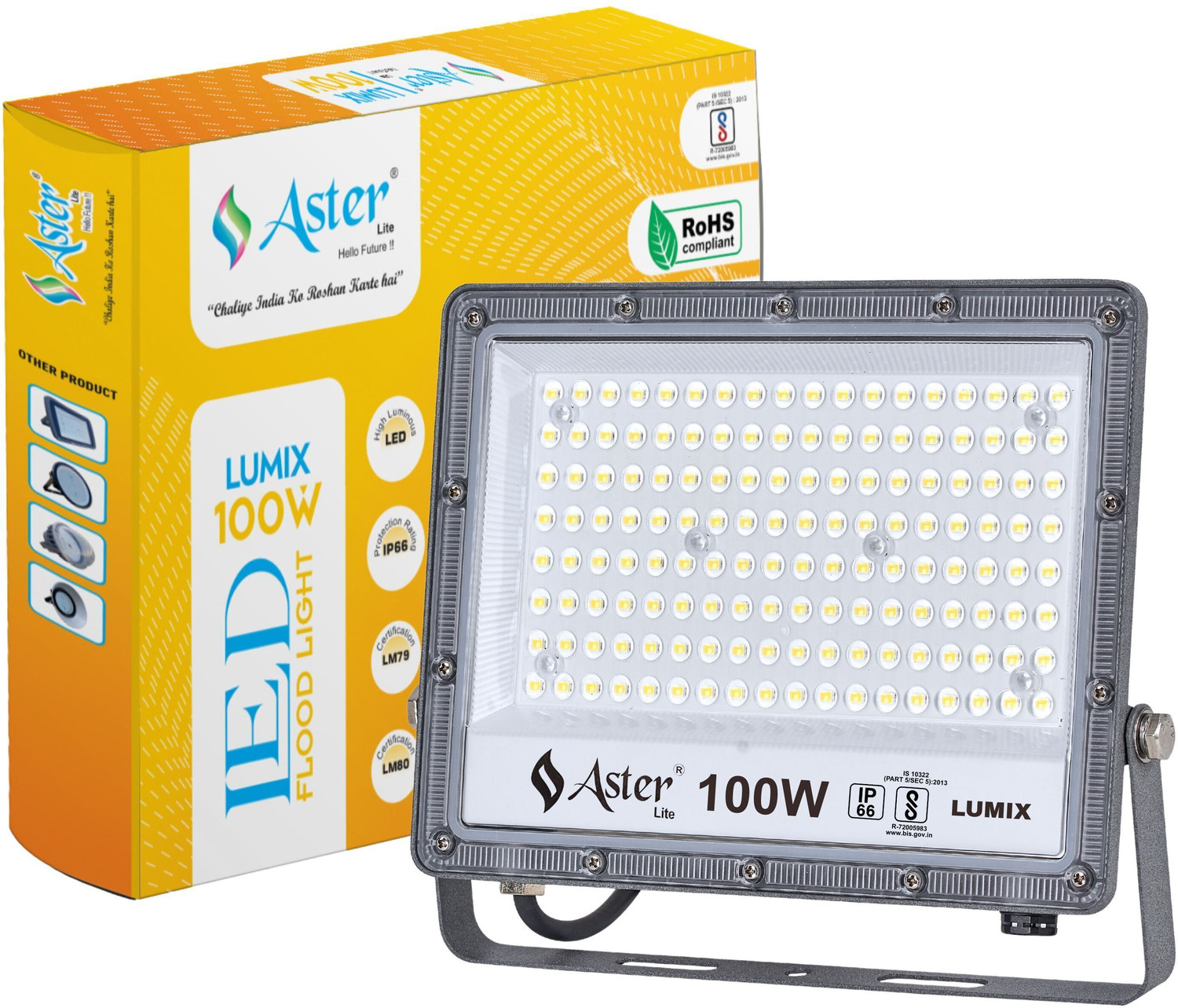 ASTER LITE Lumix 100W LED Flood Light IP66 Waterproof 6500K Cool White Flood Light Outdoor Lamp (Grey) - Image 1