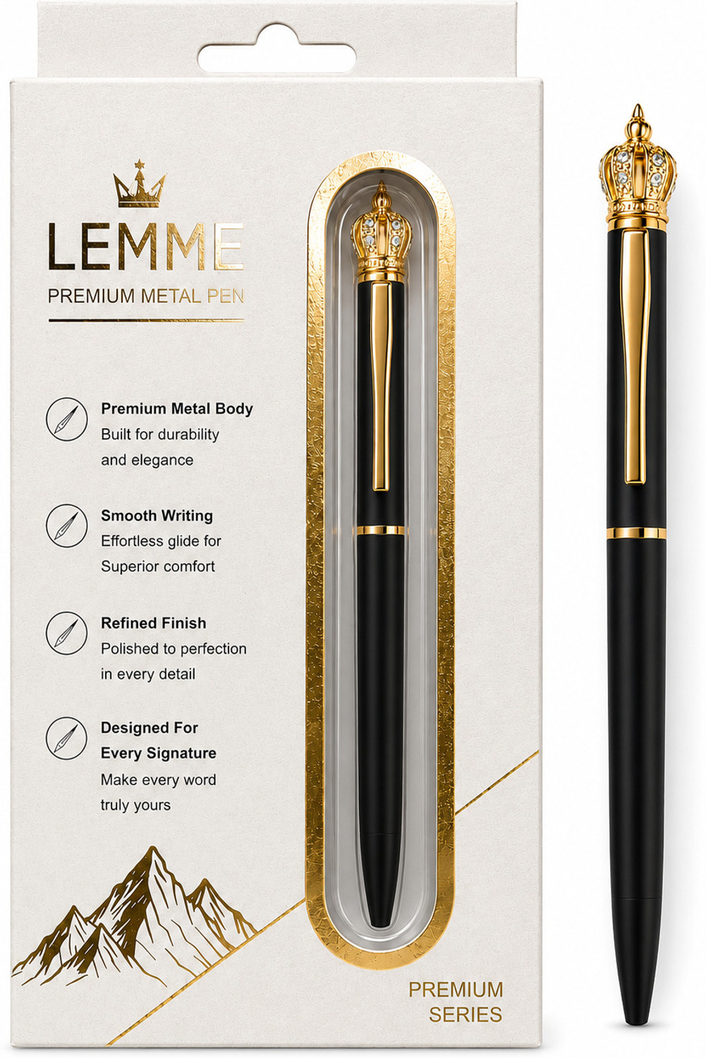 Lemme Crown Premium Metal Pen Black Ink - Image 1
