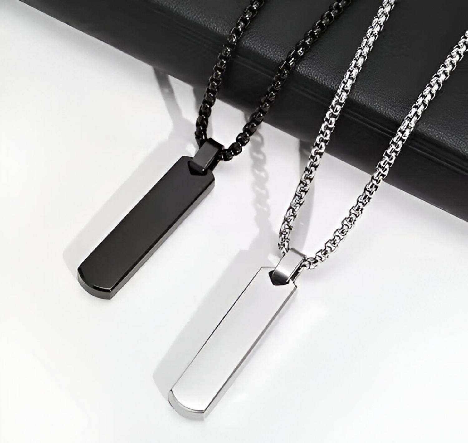 GanPatique Men Bar Pendant Rhodium Stainless Steel Locket Set - Image 1
