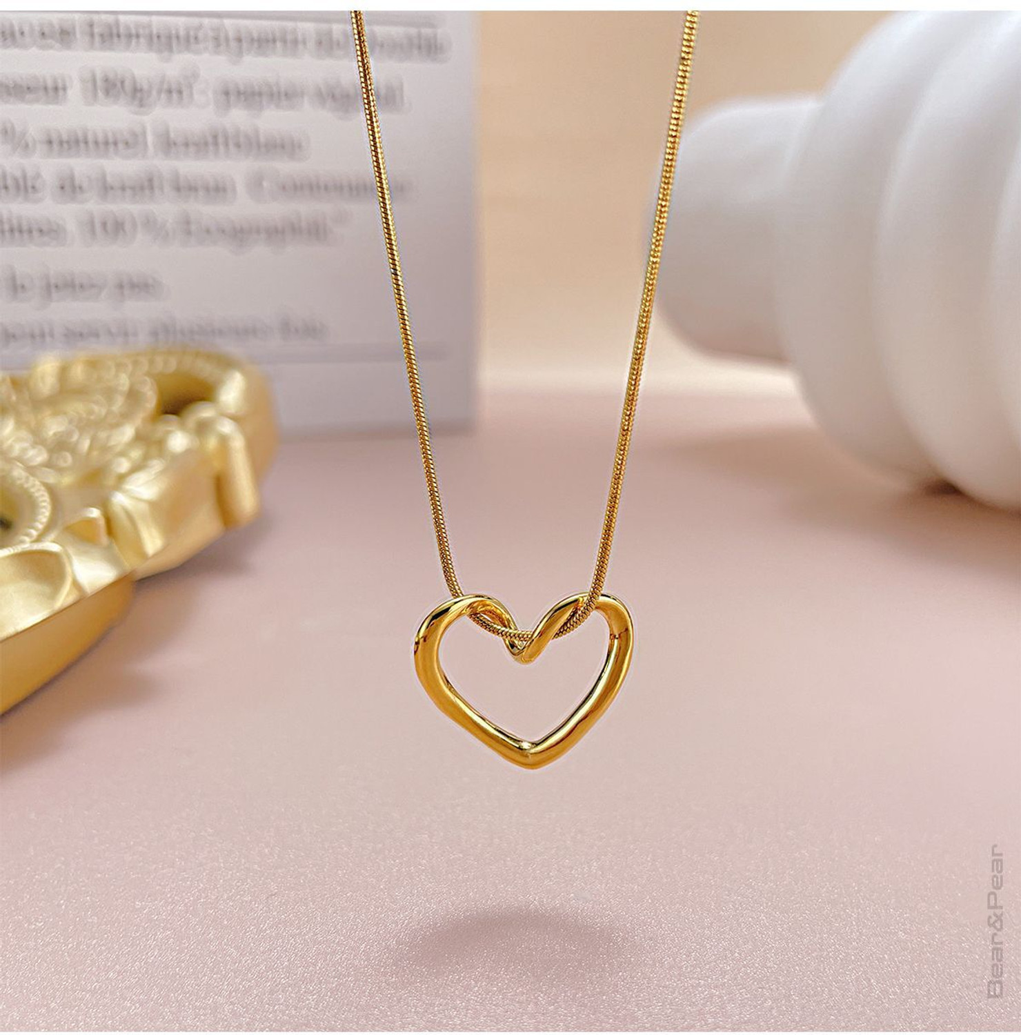 Bauble Cluster Anti Tarnish Waterproof open heart pendant necklace for girls Gold-plated Stainless Steel Pendant - Image 1
