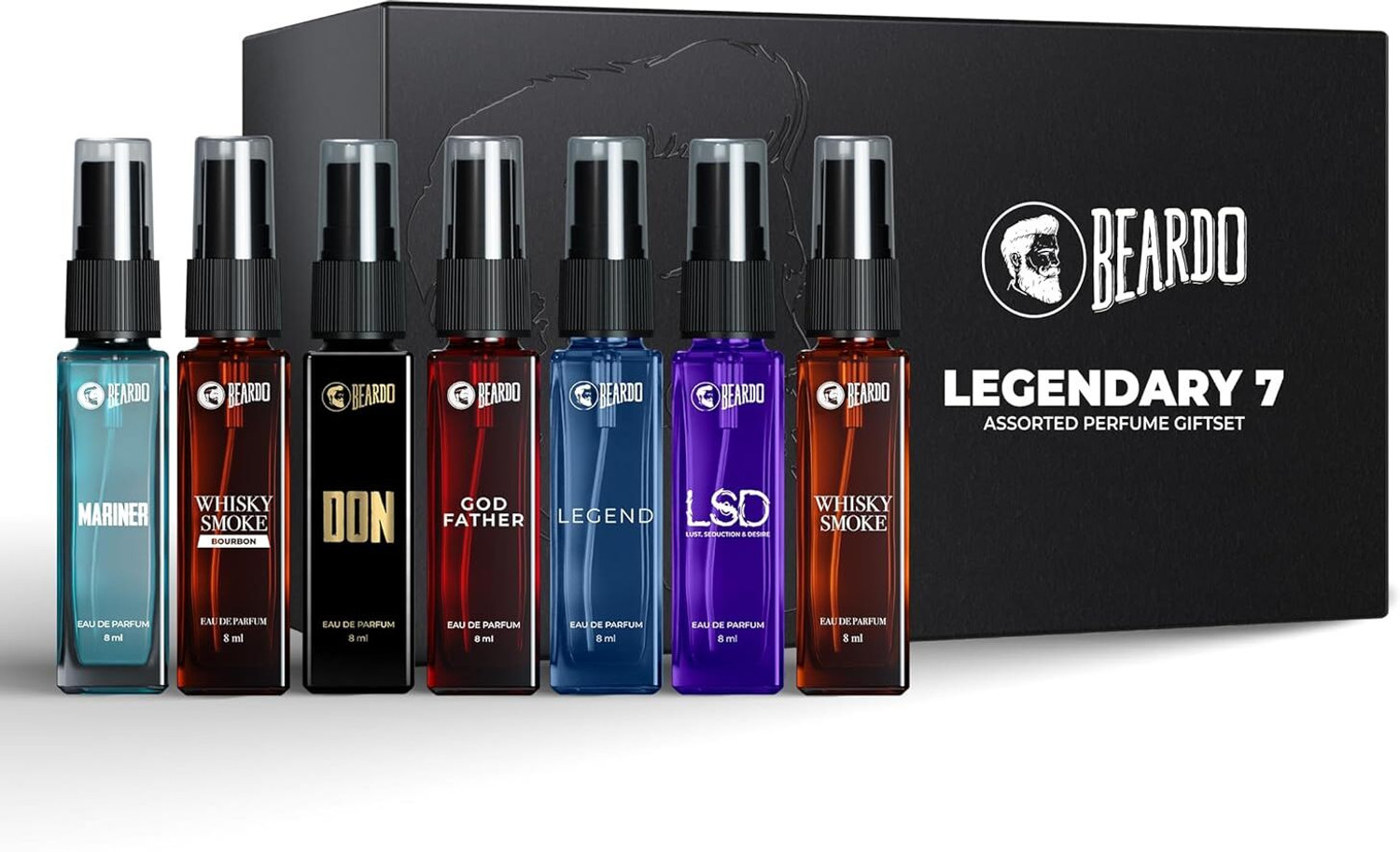 BEARDO Legendary Assorted Perfume Gift Set for Men | Long Lasting Fragrances | 7 x 8 ml Eau de Parfum - 56 ml (For Men) - Image 1