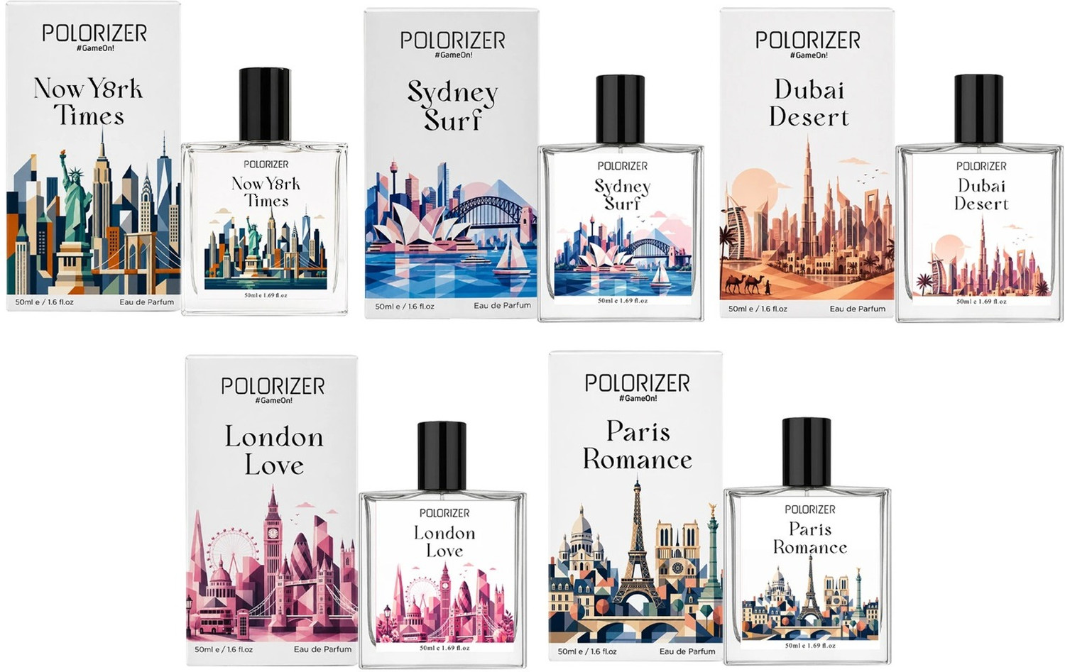 POLORIZER City Collection Unisex Perfume Set Pack of 5 | 50ML Each | Long Lasting Eau de Parfum - 250 ml (For Men & Women) - Image 1