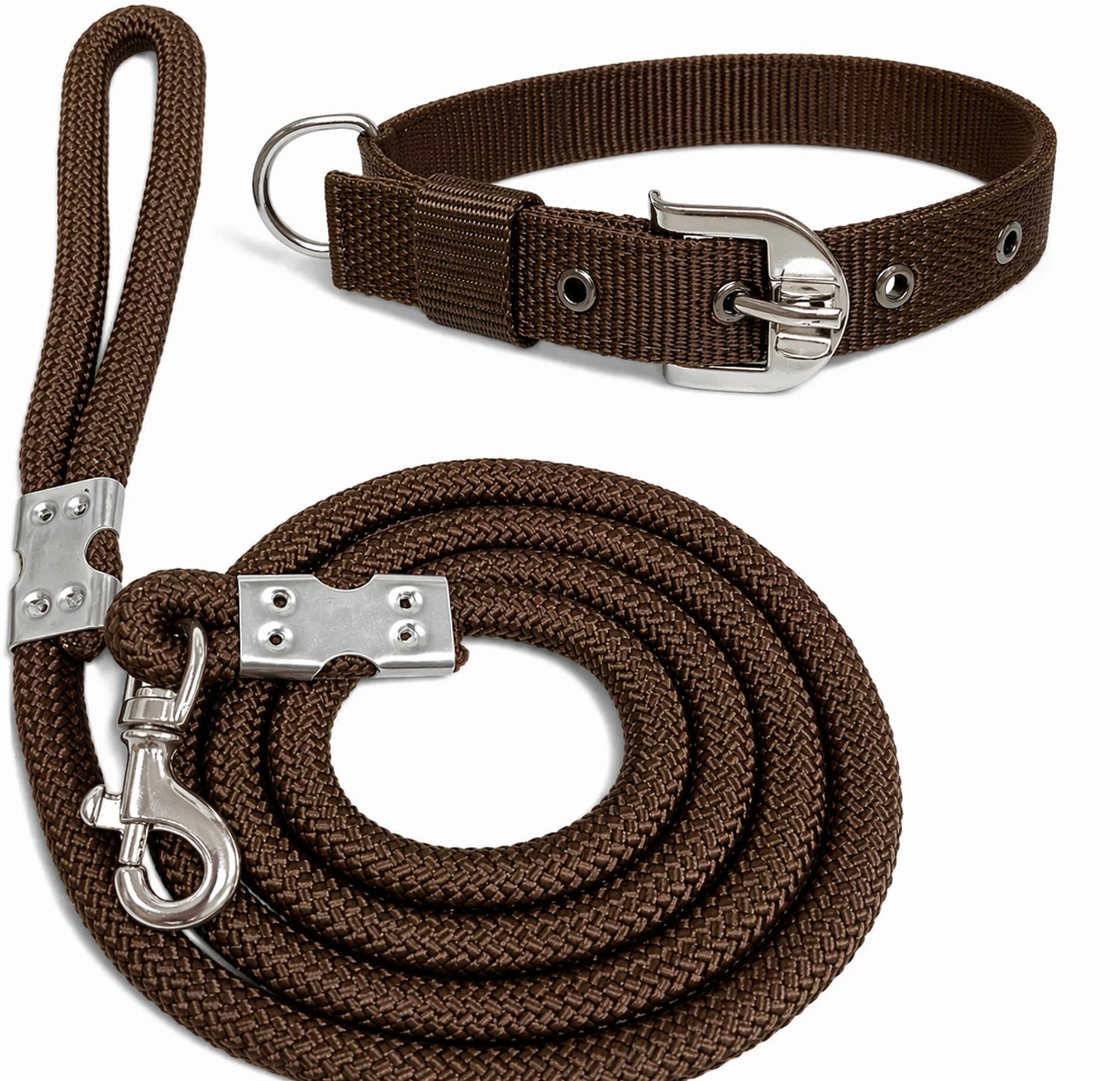 ARIMA Premium Dog Collar and Rope Leash (Small, Brown) - Image 1