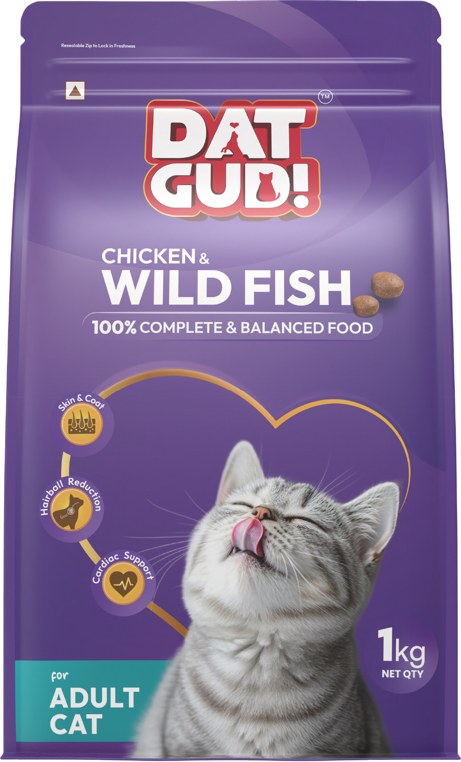 DatGud Chicken & Wild Fish, Adult Dry Cat Food Fish 1 kg Dry Adult Cat Food - Image 1