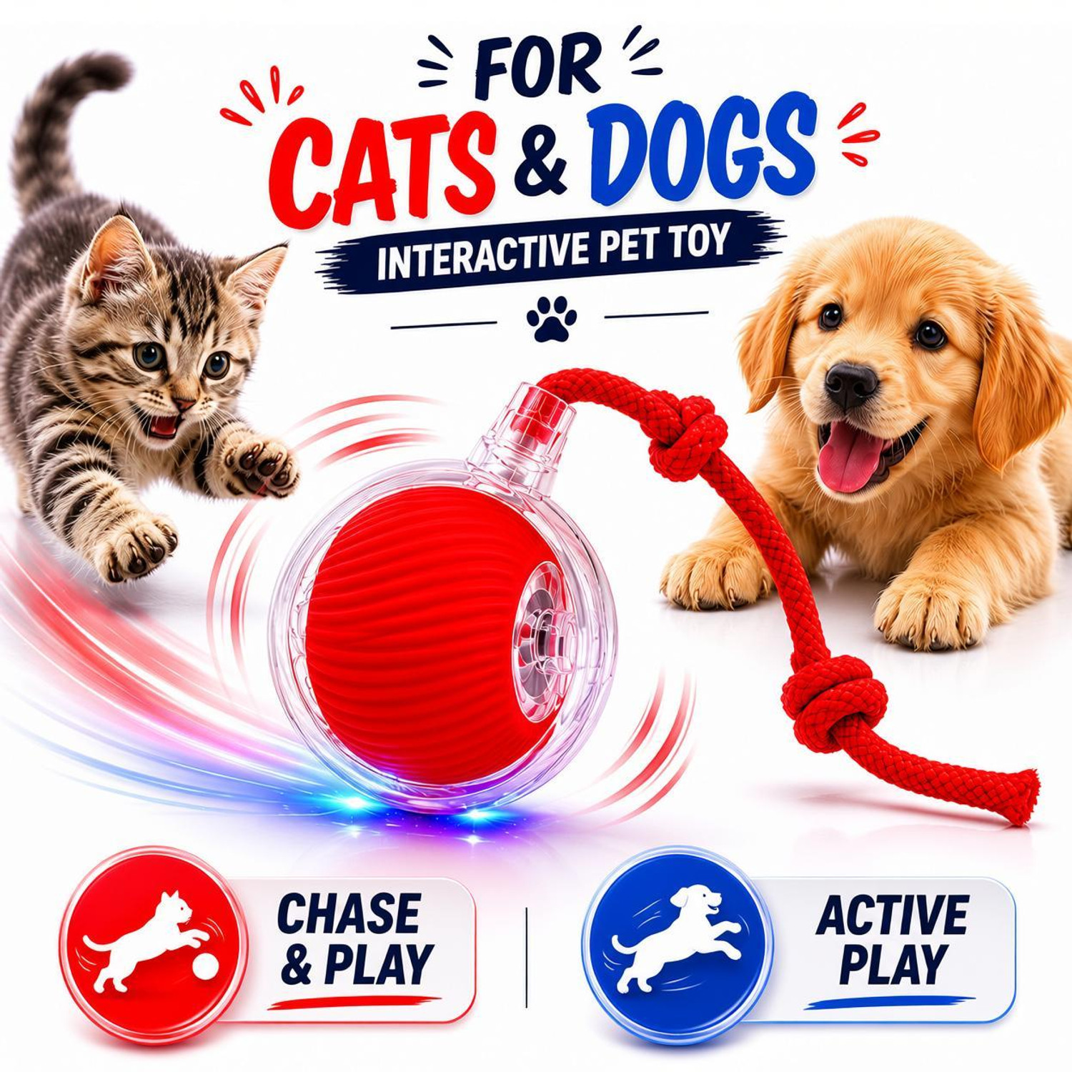Pawmino Automatic Moving Dog Toy & Cat Ball | Rechargeable Smart Pet Toy Ball | Silicone Ball For Dog & Cat Price in India - Image 1