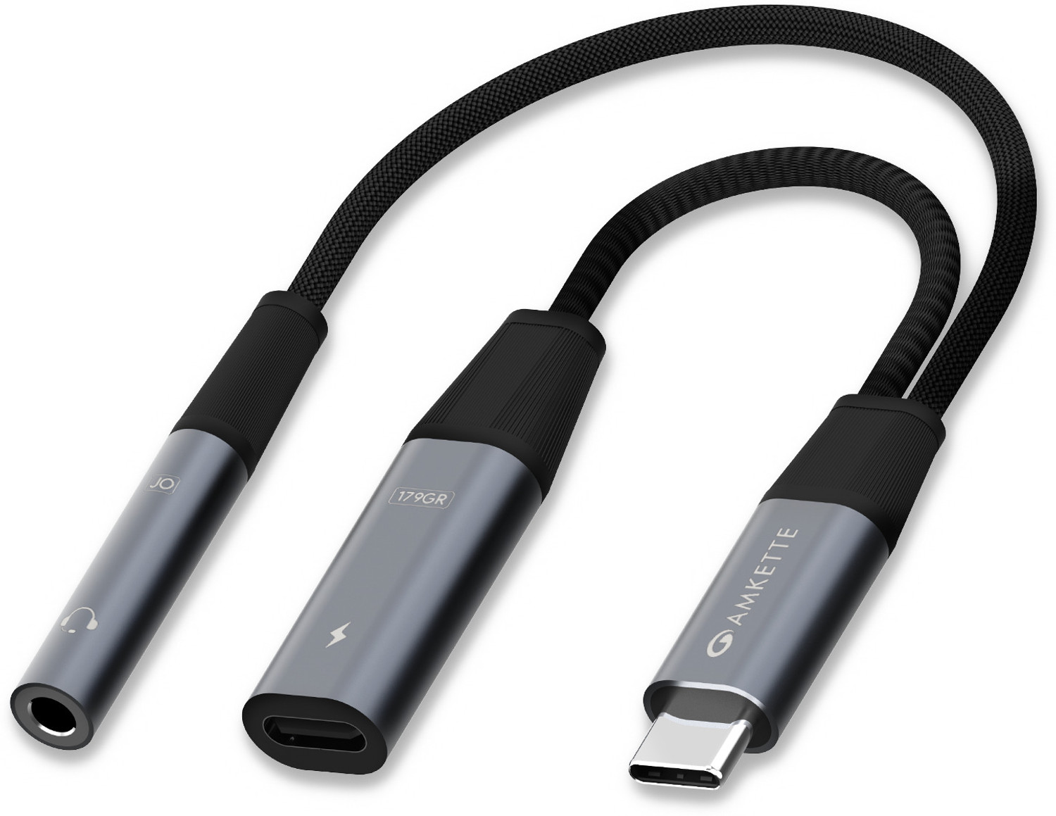 AMKETTE Grey Type-C to 3.5mm Audio Adapter with 60W PD Fast Charging - Image 1