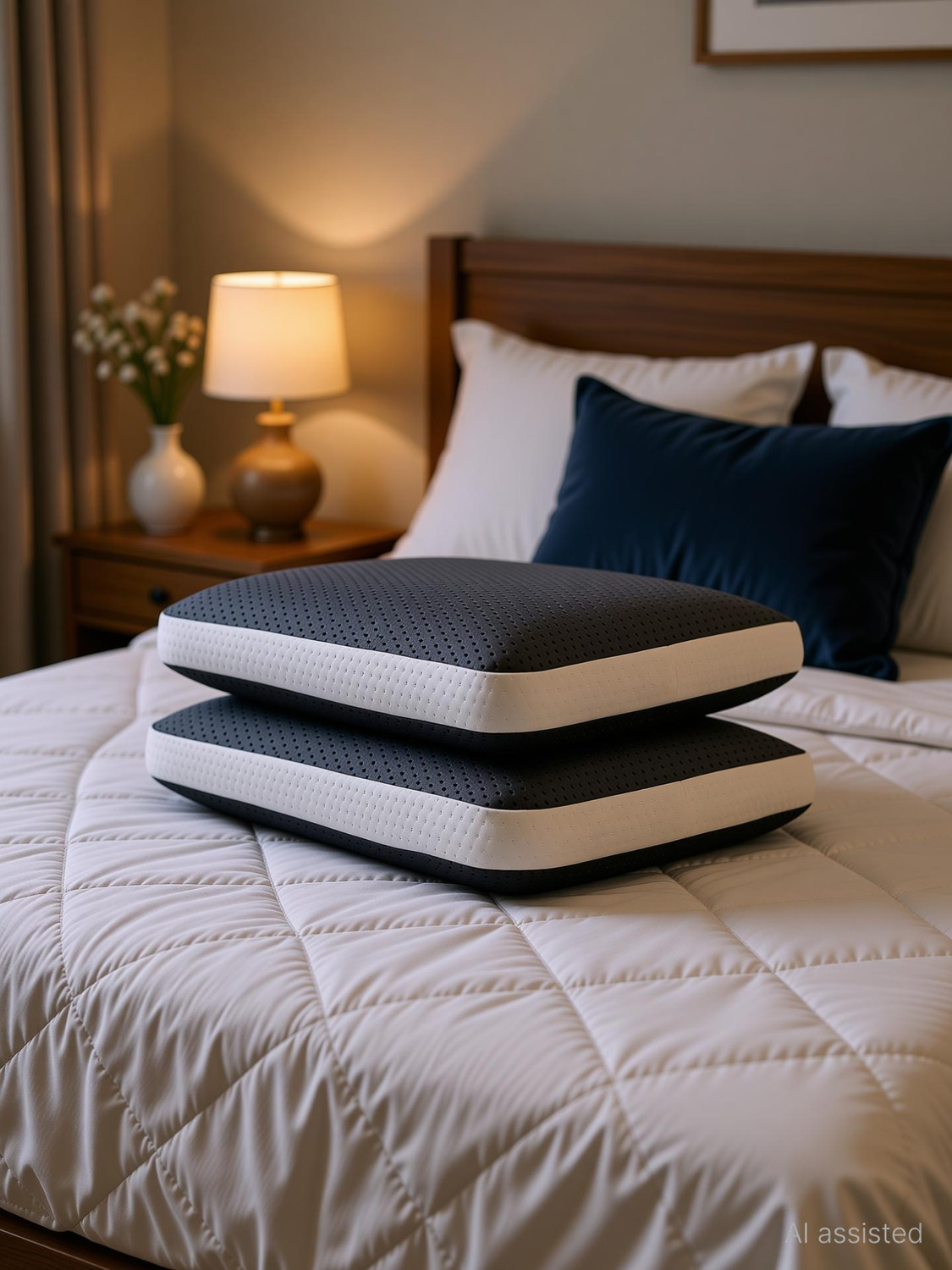 LA VERNE Memory Foam Sleeping Pillow Pack of 2 (Grey | White) - Image 1