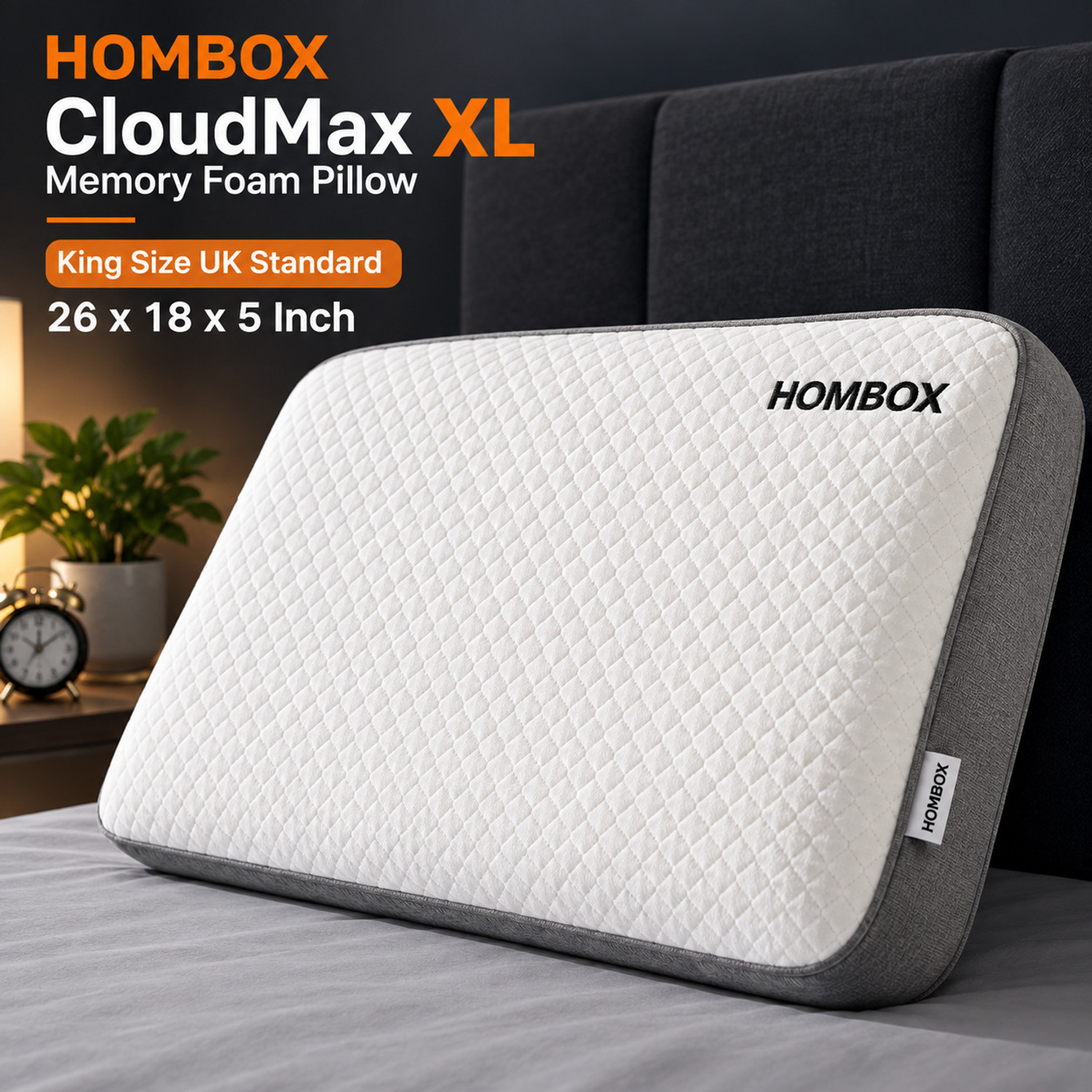HOMBOX Memory Foam Orthopaedic Pillow Pack of 1 Geometric Memory Foam Pillow (King Size) Size -26x18x5 Inch (White) - Image 1