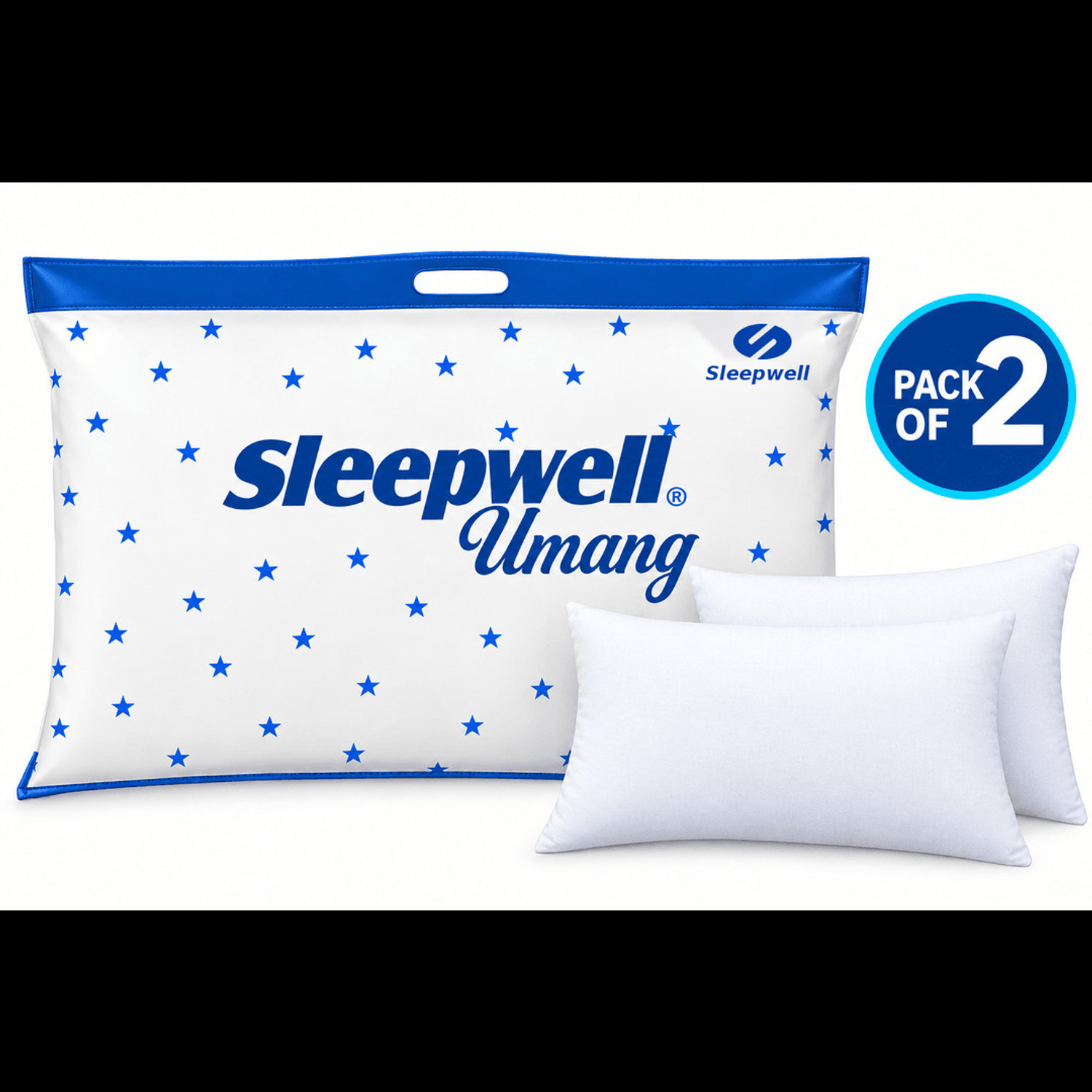Sleepwell Polyester Fibre Sleeping Pillow Pack of 2 Solid Umang, Everyday Comfort, Light, Soft & Durable, 24 x16 Inches (White) - Image 1