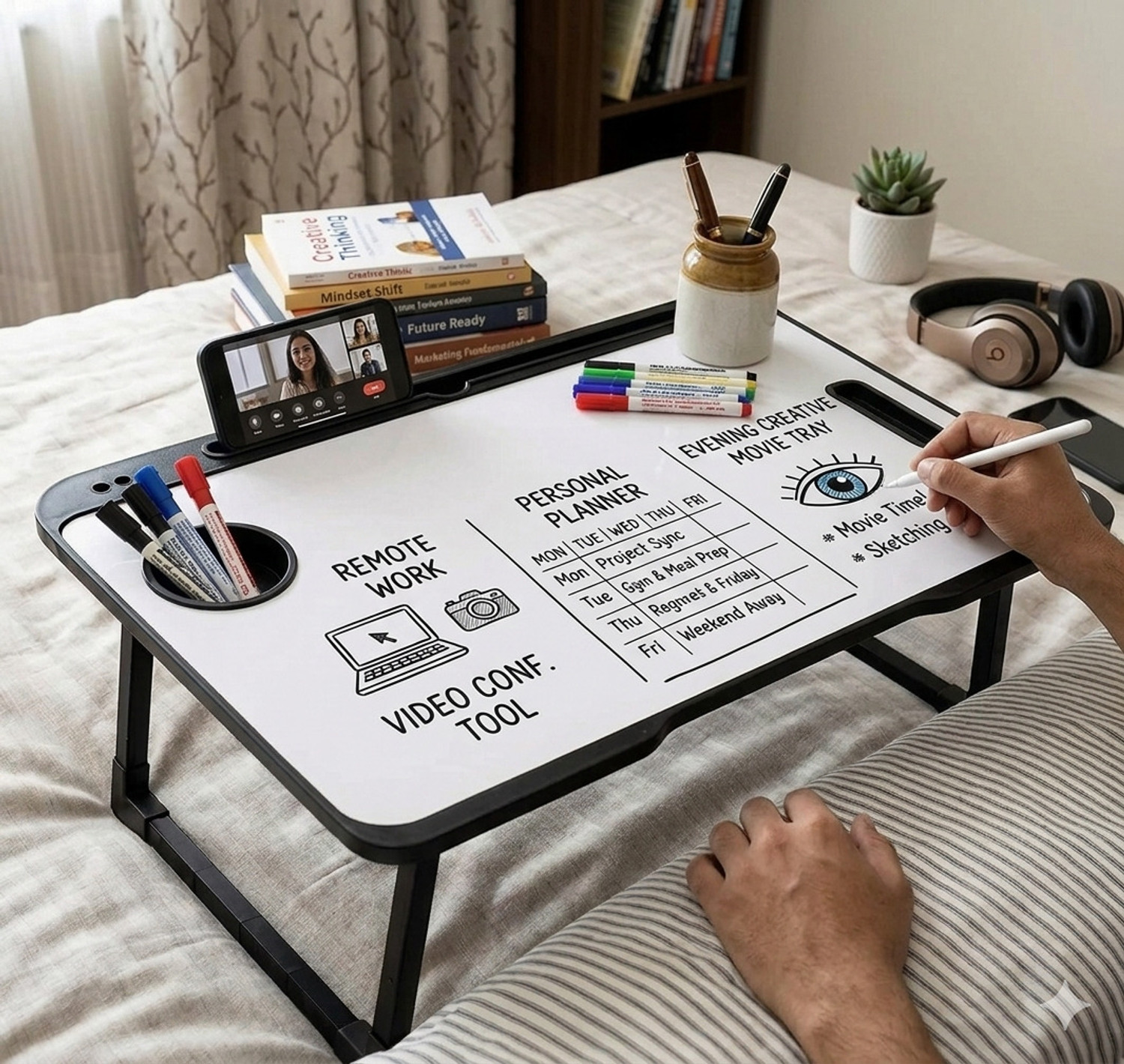FoldFirst WHITE Wood Portable Laptop Table (Finish Color - Cotted White, Pre Assembled) - Image 1
