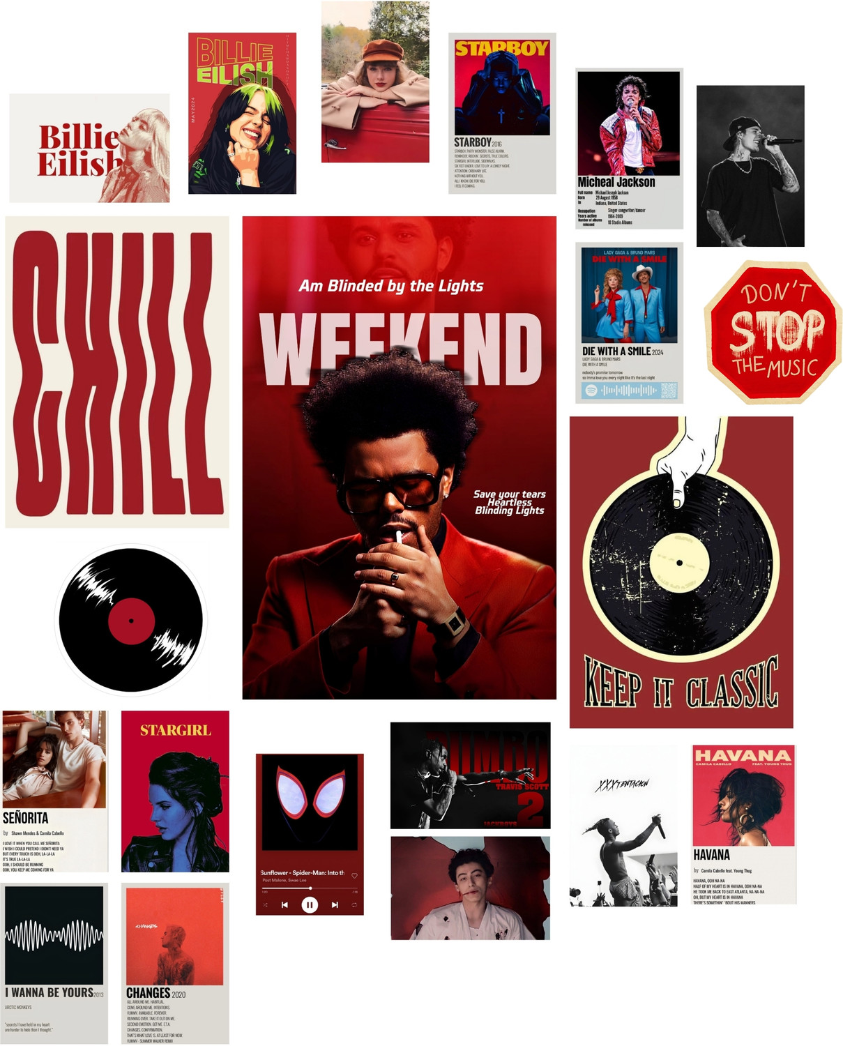 Wallvibedecor 21 PCS Music Aesthetic Wall Poster Set | Mix Size | Album Cover Wall Collage Kit | Premium Bedroom Room Decor Photographic Paper (19 inch X 12 inch, pack of 21) - Image 1