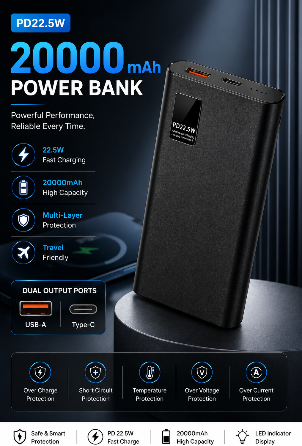 Piktel 200000 mAh 22.5 W Compact Pocket Size Power Bank (Black, Lithium Polymer, Power Delivery 2.0 for Earbuds, Mobile, Smartwatch, Smartband, Speaker, Tablet, Trimmer) - Image 1