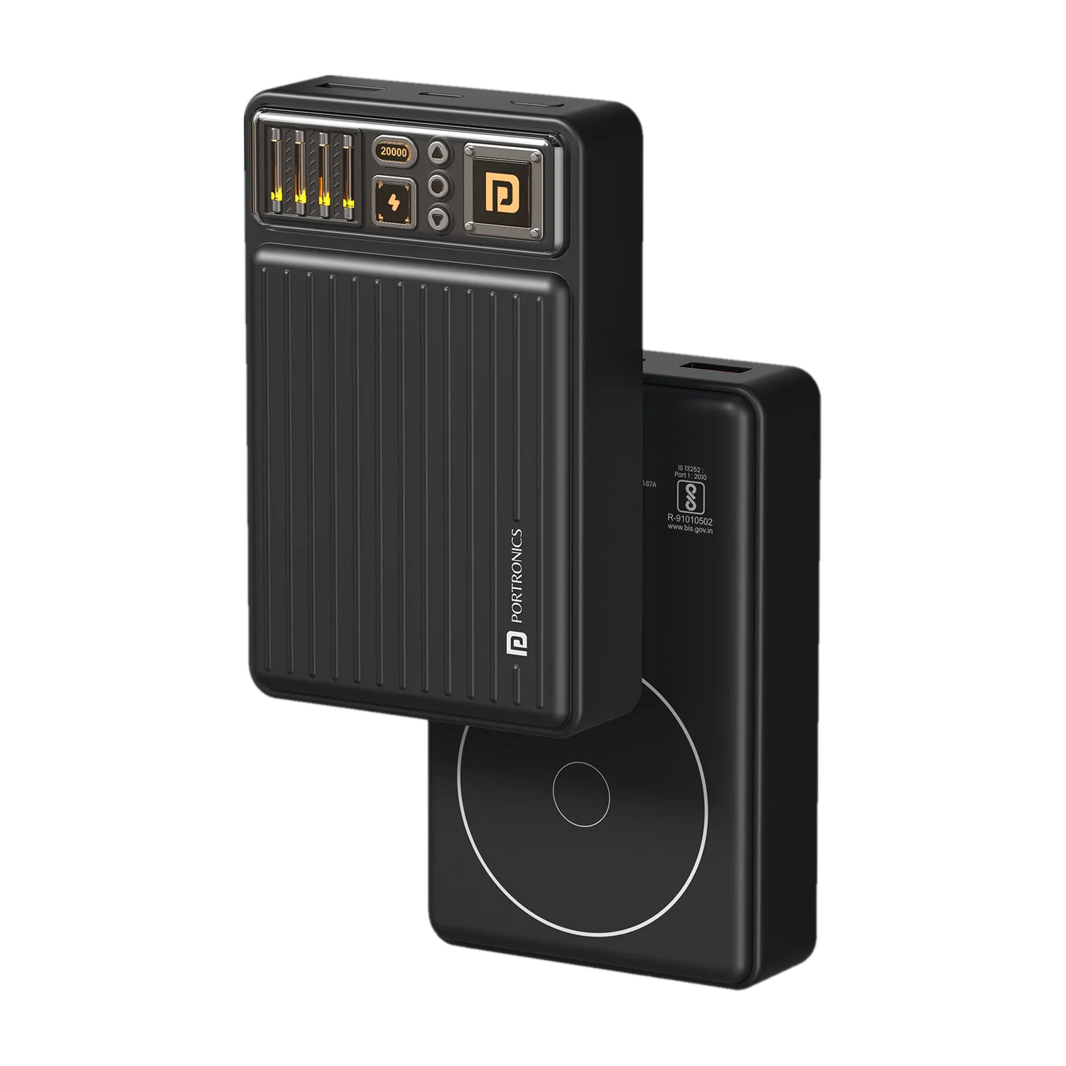 Portronics 20000 mAh 22.5 W Wireless Compact Power Bank (Black, Lithium Polymer, Fast Charging for Mobile) - Image 1