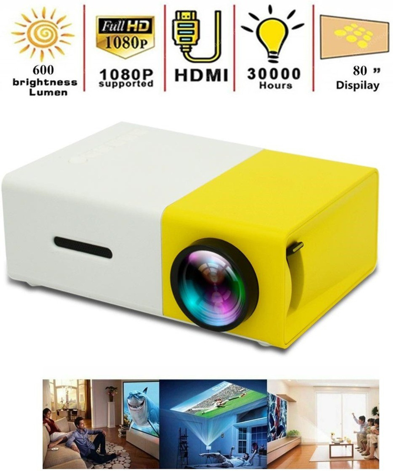 ZVR Mini Portable LED Projector 600 lm Yellow - Image 1
