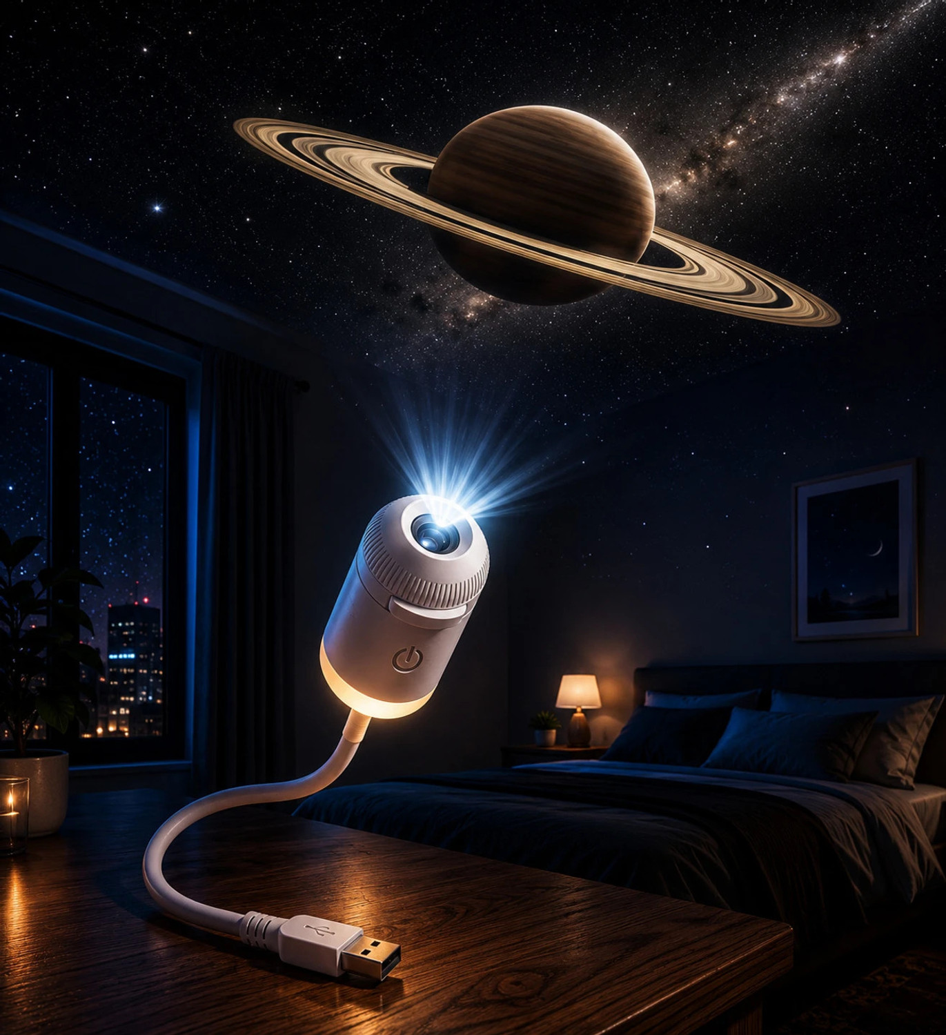 PICSTAR Portable Galaxy Star Projector USB LED Night Light for Bedroom Room Decor (100 lm) Portable Projector (Multicolor) - Image 1