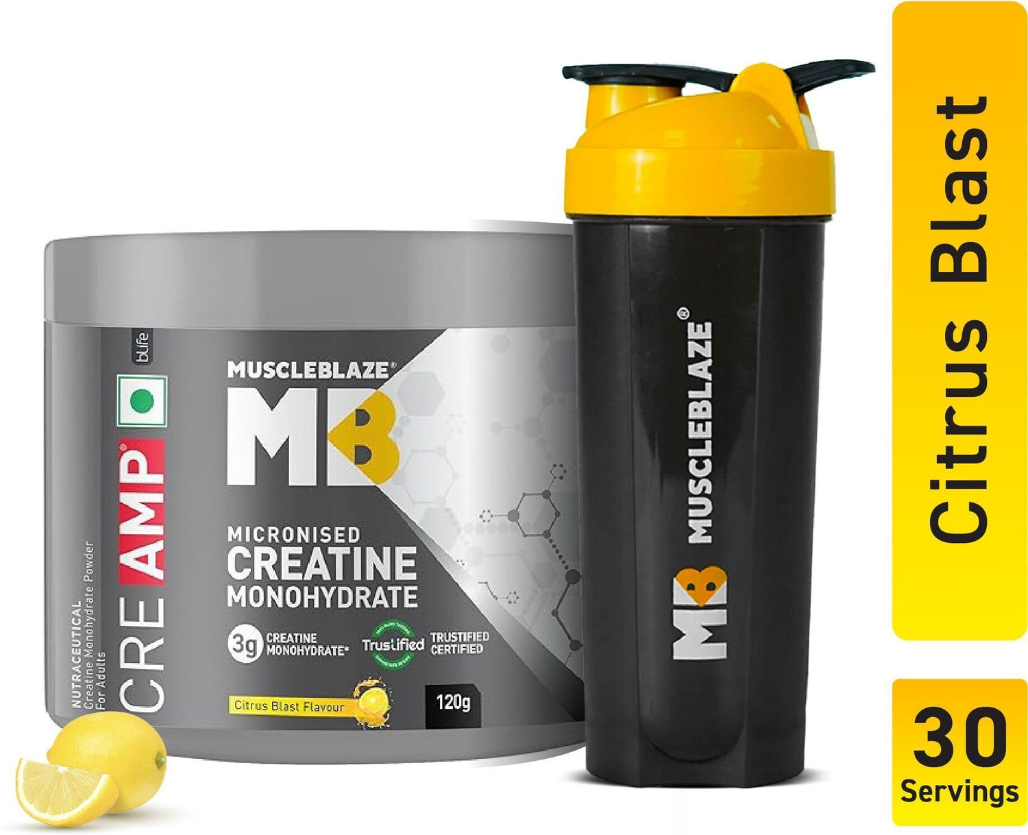 MUSCLEBLAZE Micronised Creatine Monohydrate CreAMP Powder 120g Citrus - Image 1