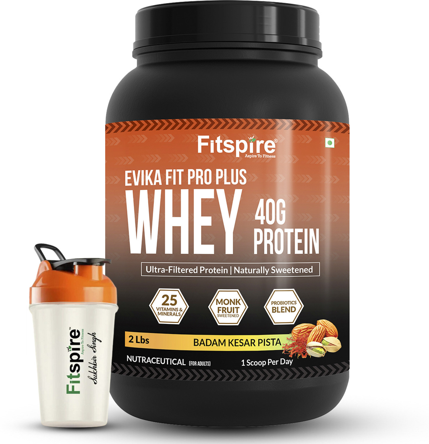 Fitspire EVIKA Fit Super Pro Plus Whey Protein, Kesar Pista, 2lb - Image 1