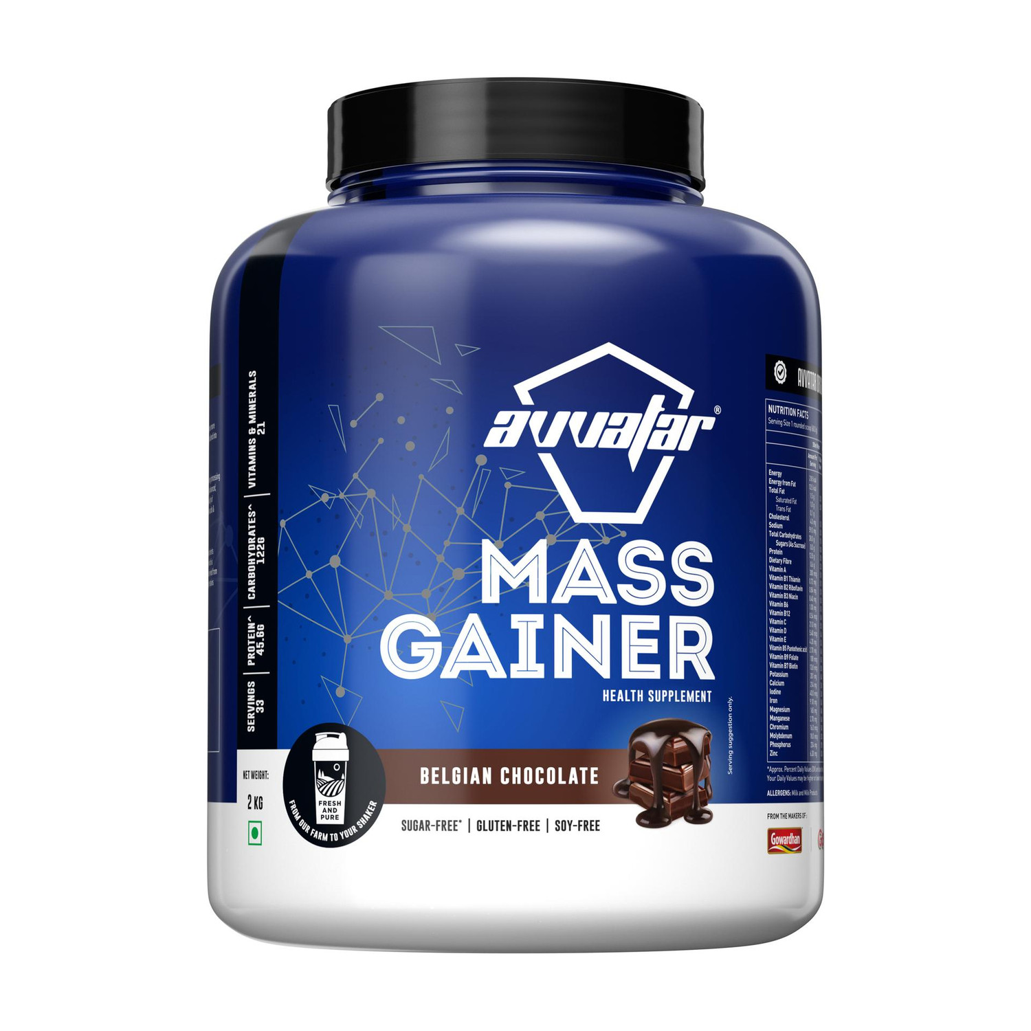 Avvatar Whey Protein Weight Gainers/Mass Gainers (2 kg, Belgian Chocolate) - Image 1