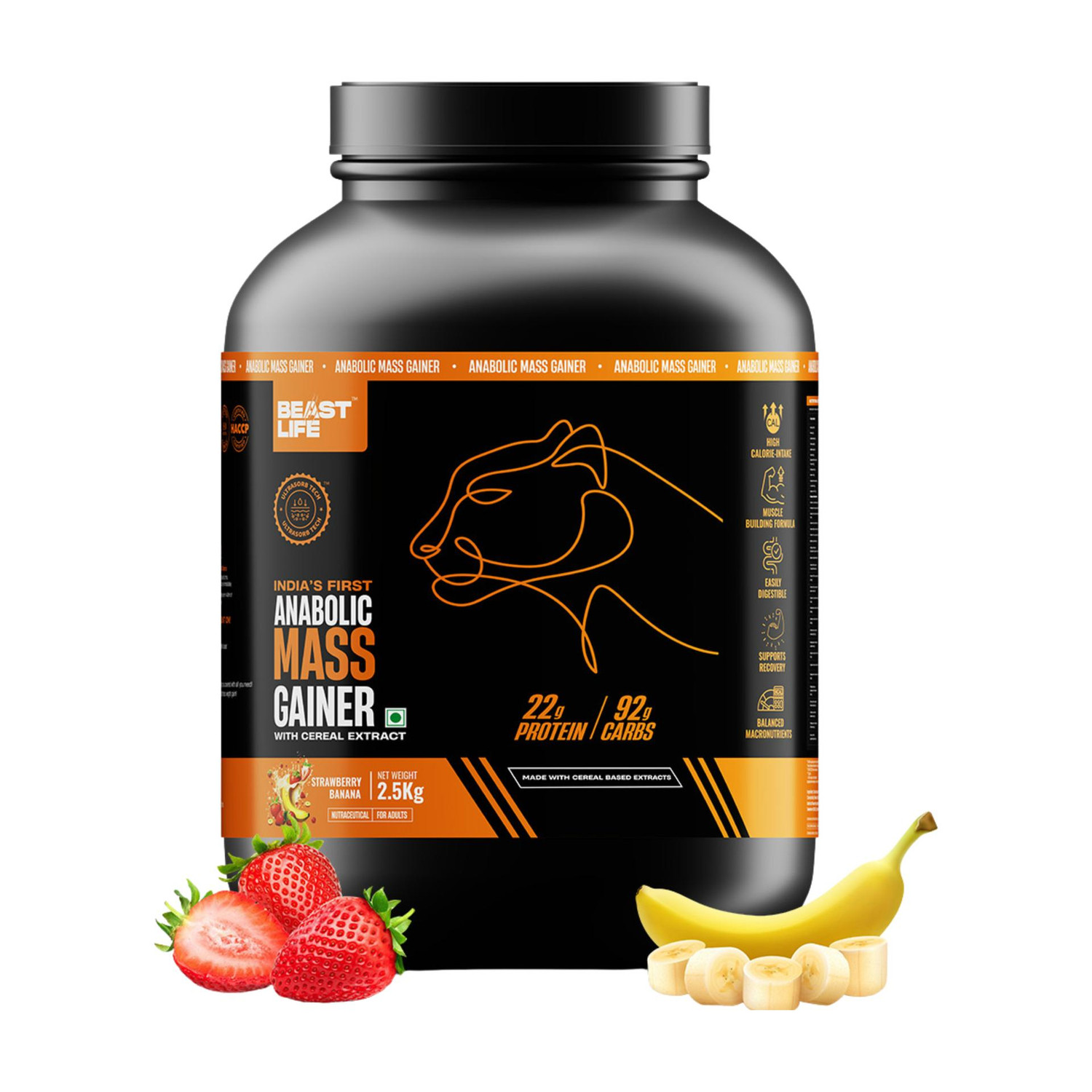 BeastLife High Rich Protein Gainer - No Maltodextrin Weight Gainers/Mass Gainers (2.5 kg, Strawberry Banana) - Image 1