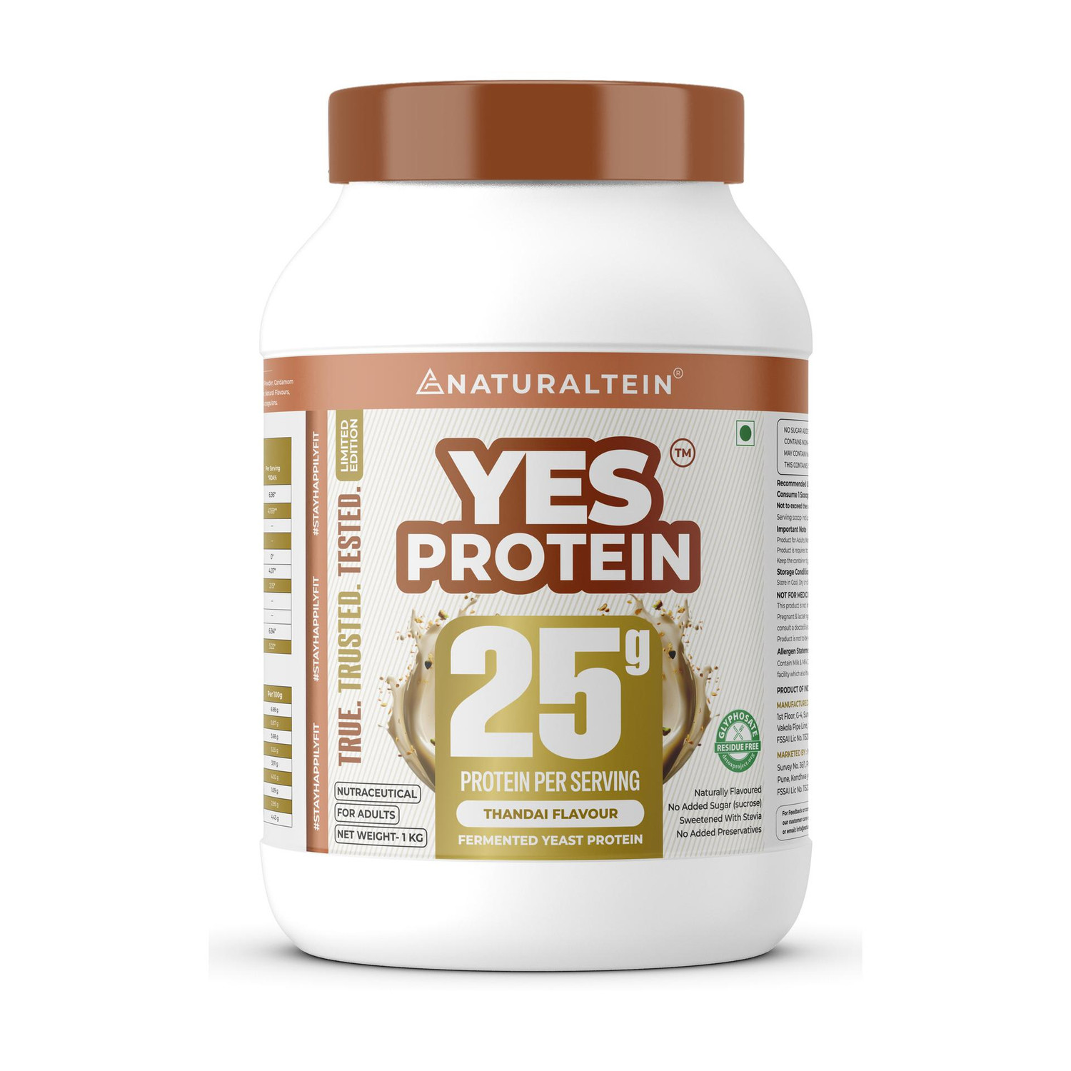 NATURALTEIN Fermented Yeast Protein Powder | 25g Protein Per Scoop | Vegan Plant Protein Plant-Based Protein (1 kg, Thandai) - Image 1