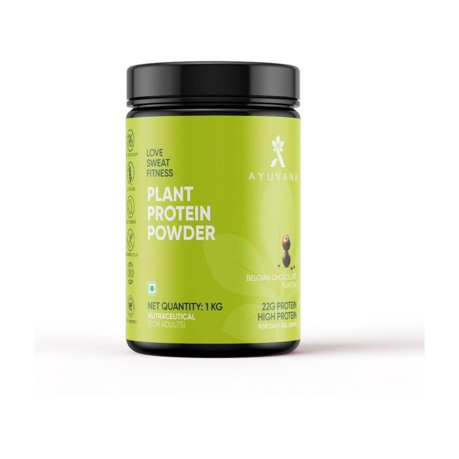 Ayuvana Plant Protein Powder, Belgian Chocolate, 1 kg - Image 1