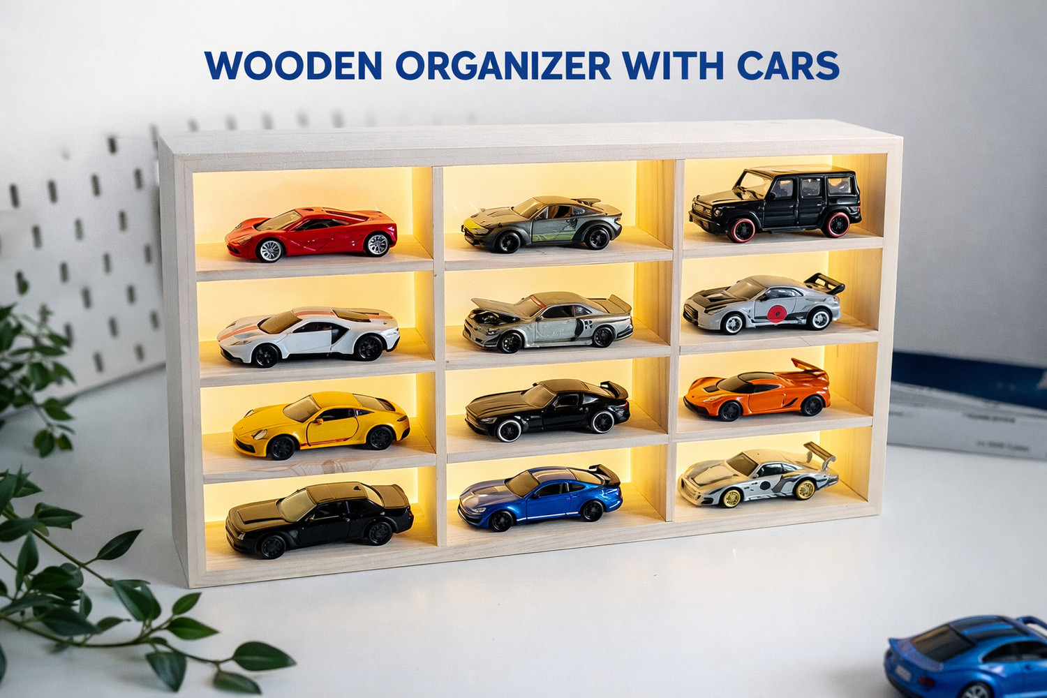 Fancy Things Wooden Diecast Car Organizer 12 Slot Multicolor - Image 1