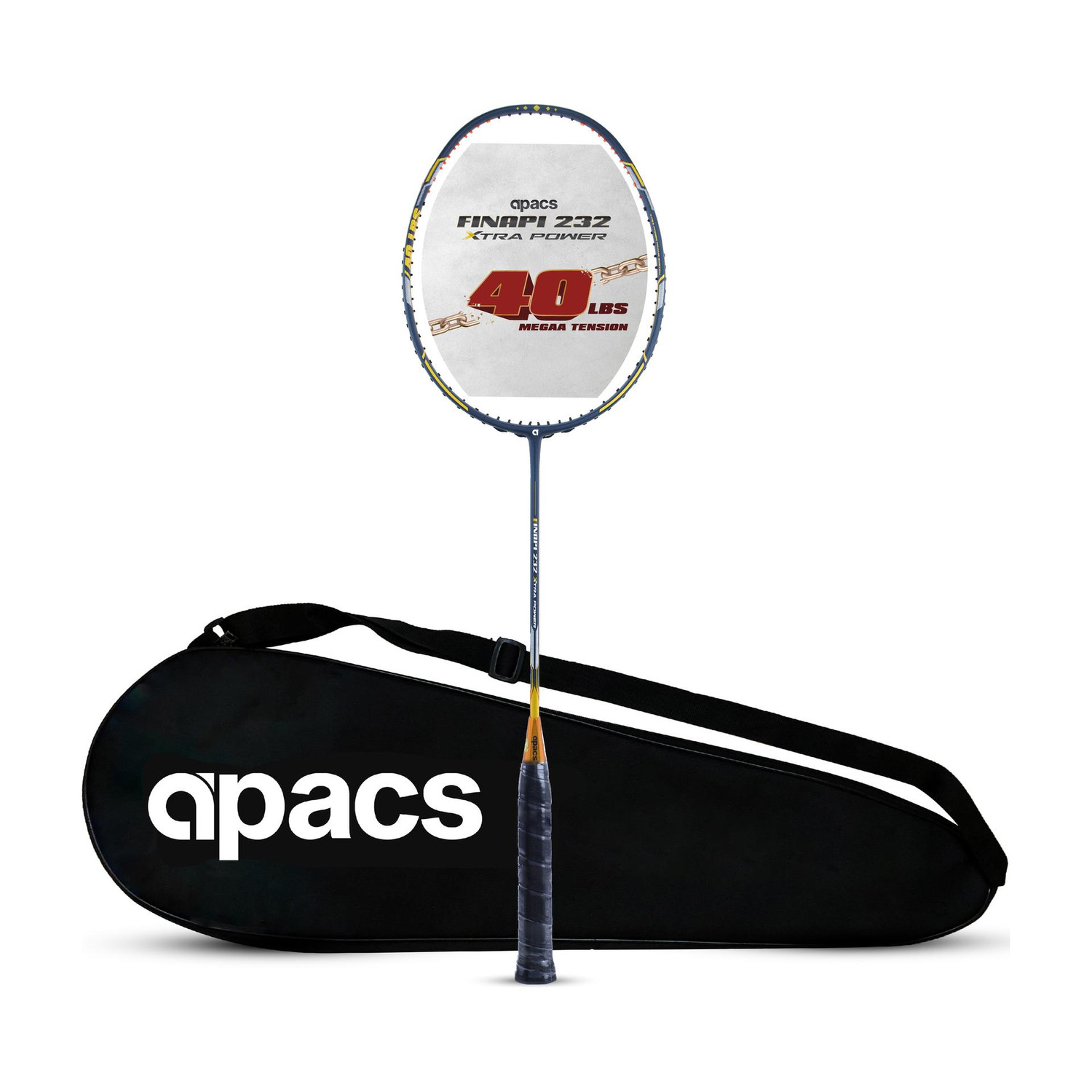 apacs Finapi 232 Xtra Power (40 LBS, 40T Extra Strong Graphite) Blue, Gold Unstrung Badminton Racquet (Pack of: 1, 85 g) - Image 1