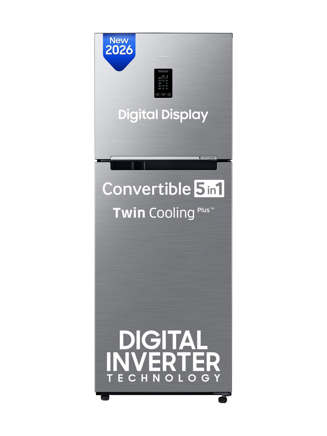 Samsung 301 L Frost Free Double Door 2 Star Refrigerator with Convertible 5-in-1, Digital Inverter, Digital Display, 2026 Model (REFINED INOX, RT31H4522S9/HL) - Image 1