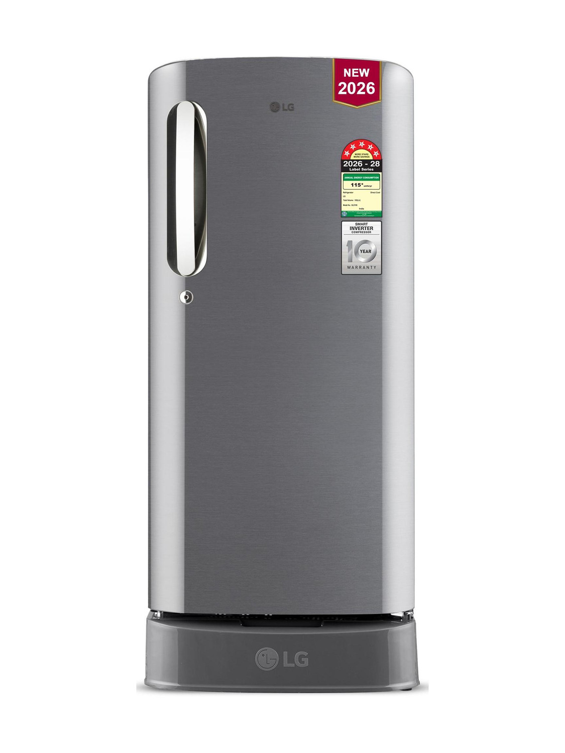 LG 185 L Direct Cool Single Door 5 Star Refrigerator with Base Drawer with Smart Inverter Compressor, Runs on Home Inverter, Fit Max Chiller Tray & 2026 Model (Shiny Steel, GLD1956ZAPZ) - Image 1