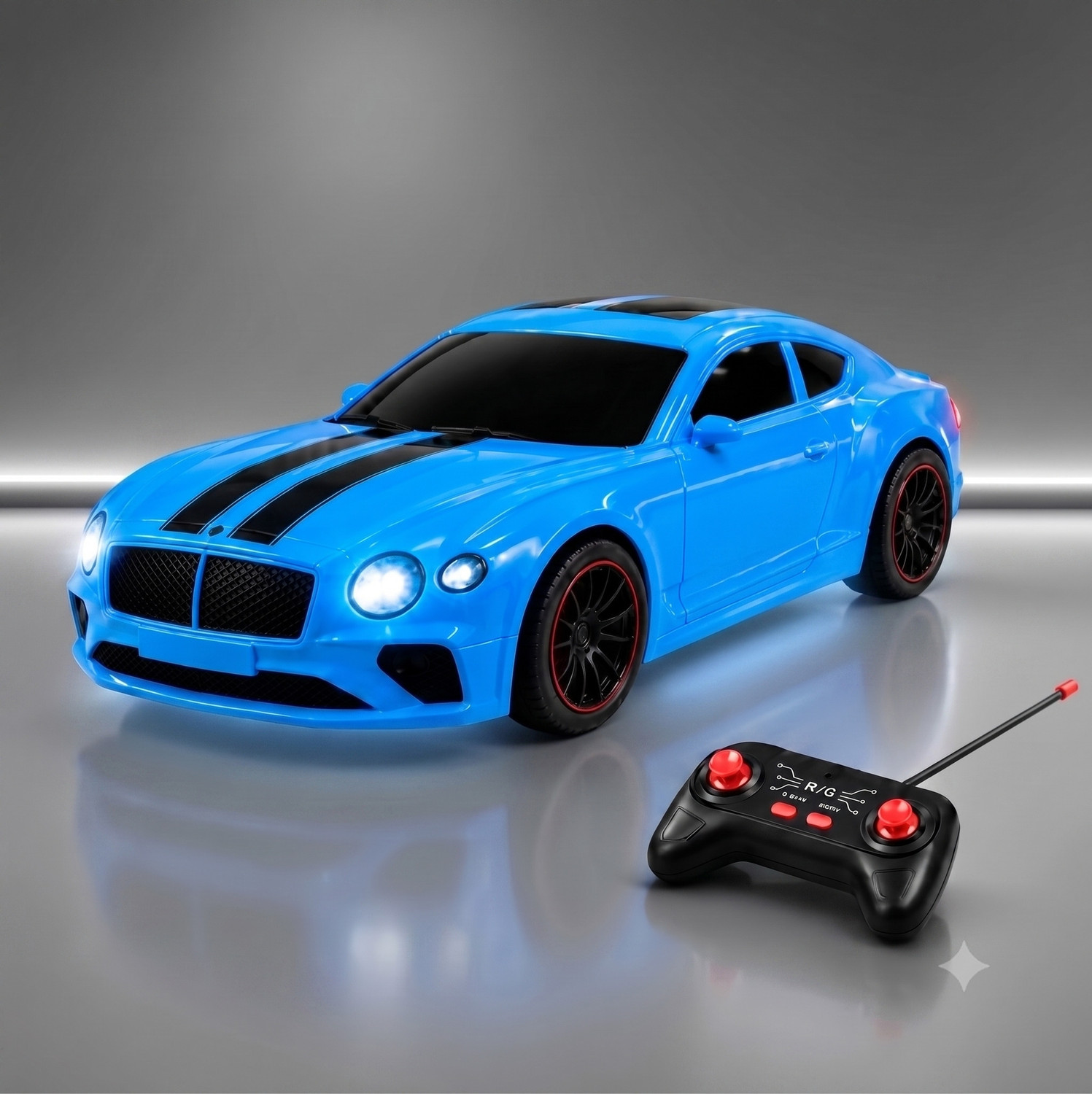 Pick N Nick Toys Blue Bentley R/C Toy Car | 1:24 scale Car | Spray Function | Lights & Music (Blue) - Image 1