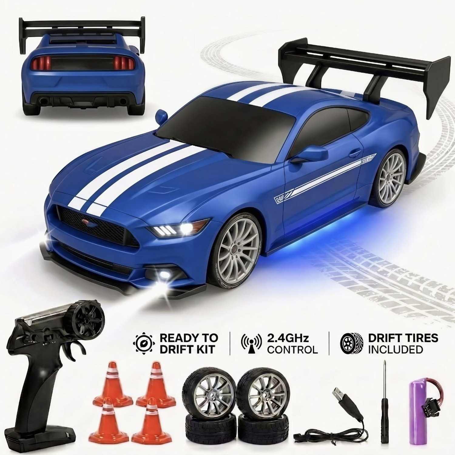 Limited Stock RC Car 4WD Mustang 1:24 Scale Blue - Image 1