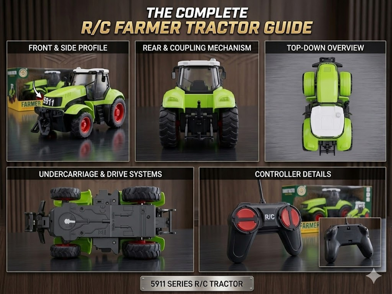 BAIRNINO RC Swaraj Tractor with Headlights, Green - Image 1