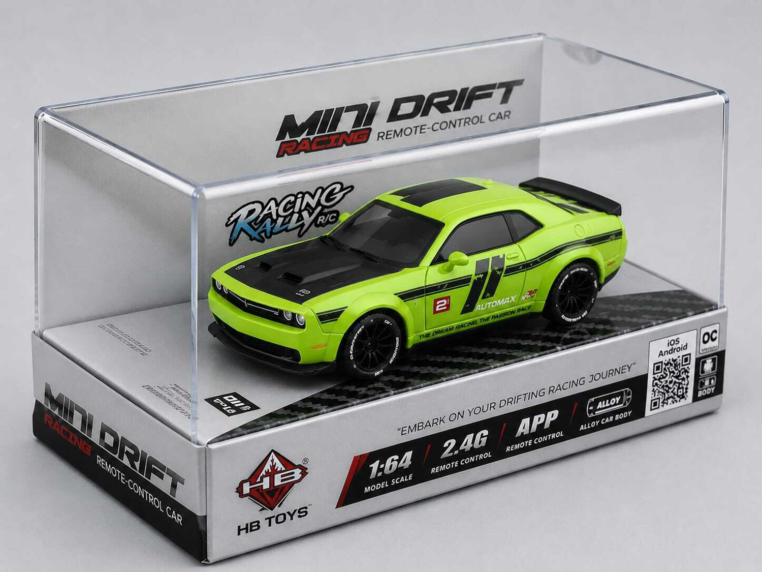 ZHASK Trending 1:64 Scale Alloy Mini R/C Dodge Challenger SRT 500 Racing Drift Car (Green) - Image 1